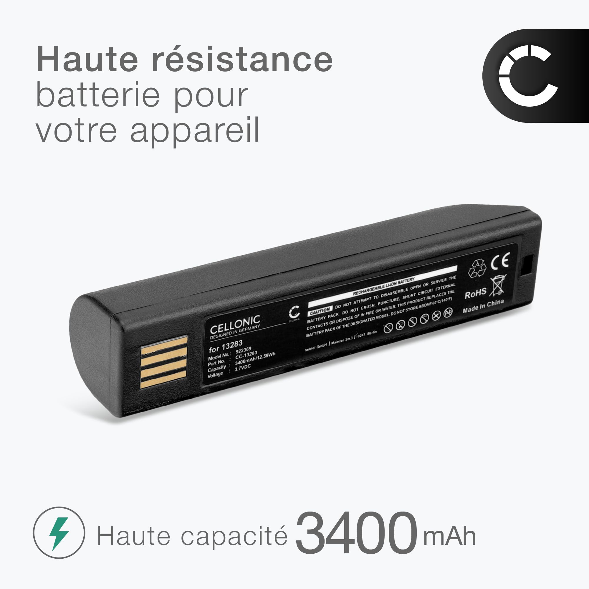 CELLONIC 1x Batterie pour Scanner de Codes Barres Compatible avec Honeywell Voyager 1202, Xenon 1900, Xenon 1900g, 013283 - (3400mAh, 3.7V)