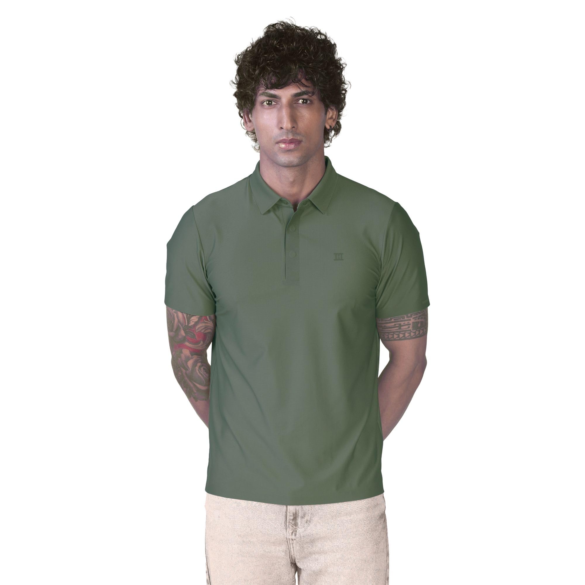 hektor Men’s Bonded Hidden Button Polo Small Checks–Premium Nylon Polo|Casual Regular Fit Short Sleeve Polo T-Shirt-picture-2