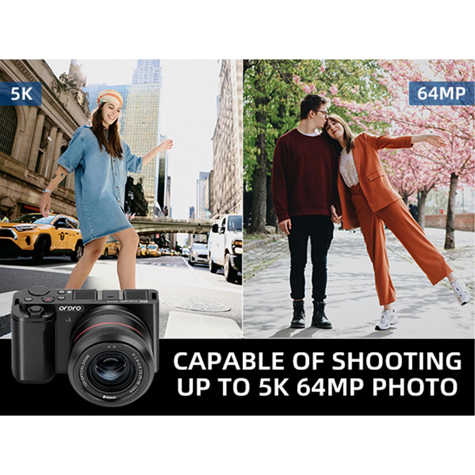 ORDRO G730 5K 64MP HD Vlog Micro Single Camera, 12X Optical Zoom Vlogging Camcorder with 3.2" IPS touch Flip Screen, WDR - Image 3