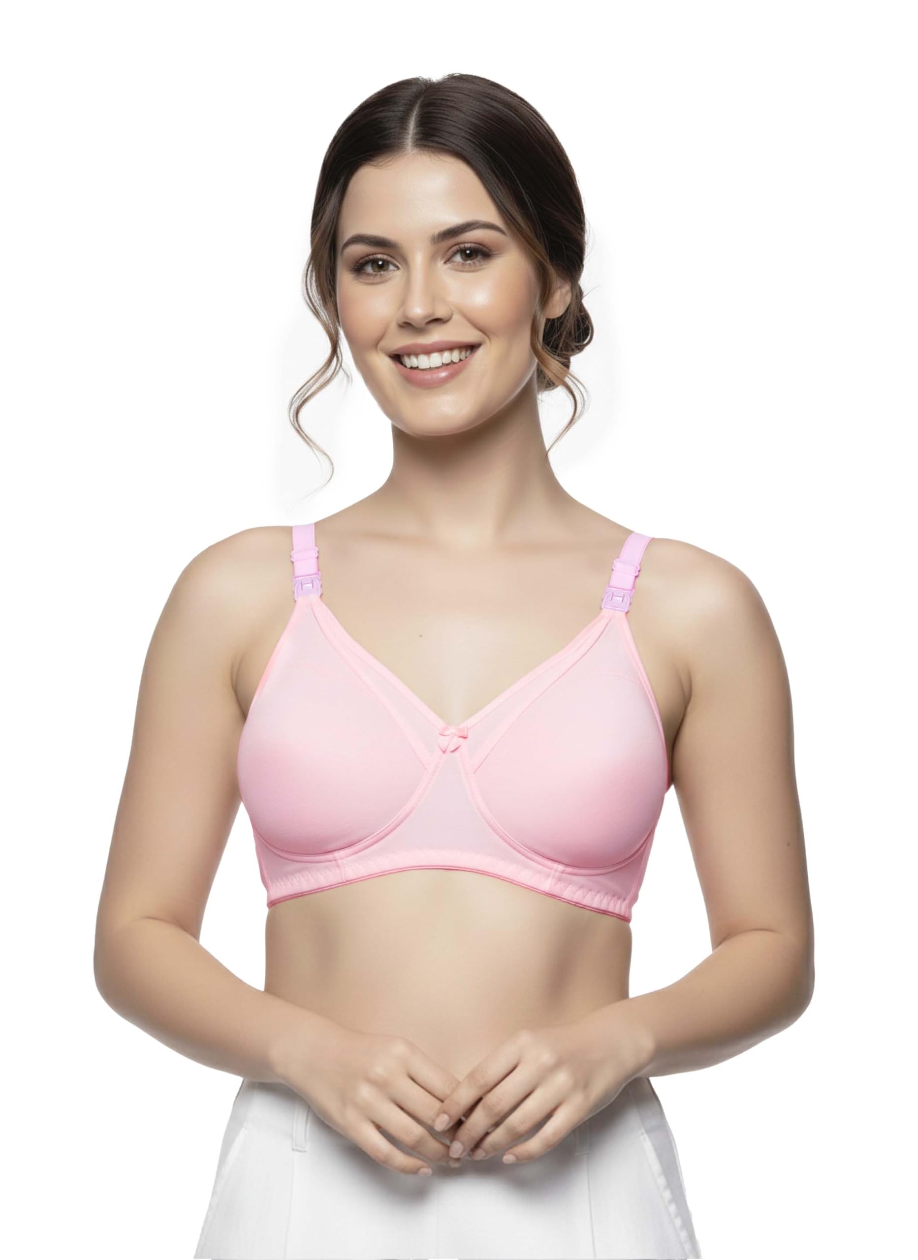 Maternity Bra for Women, Seamless Nursing Bra with Detachable Feeding Clips, Soft Breathable Stretch Fabric, Wirefree Full Support Bra for Lactating Mothers, Pink-image-1