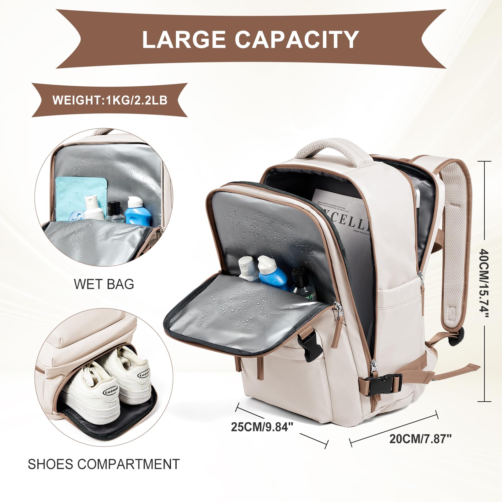 SZLX Zaino Ryanair 40x30x20 Sottovuoto Bagaglio a Mano 40x20x25 Donna Zaino da Viaggio 40x30x20 Wizzair Borse da Cabina per Easyjet 45x36x20 Uomo per Laptop 14 Pollici con Porta USB e Porta Scarpe