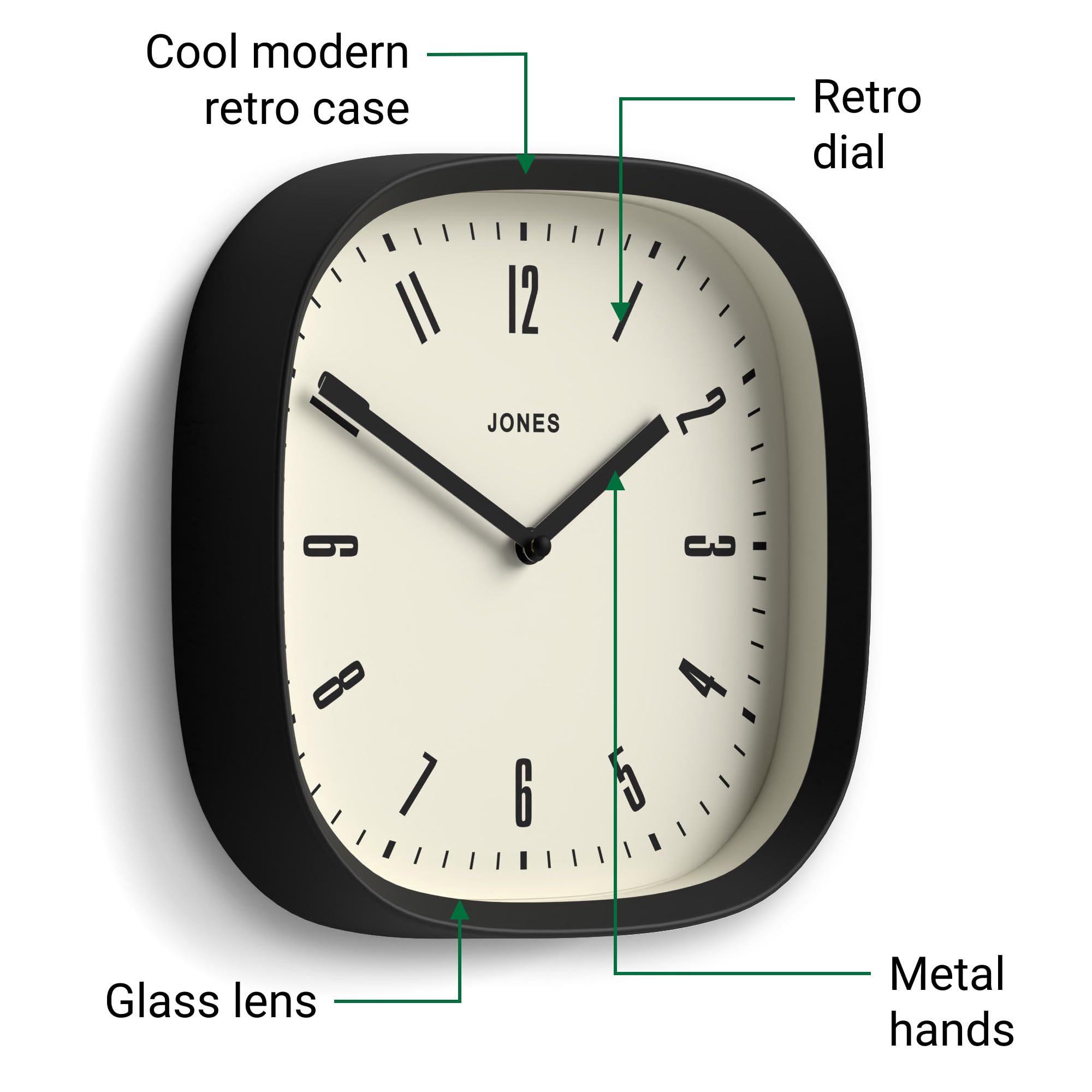 Jones Clocks® Marvel wall clock, Black, 25 x 25 x 5 cm - Image 4