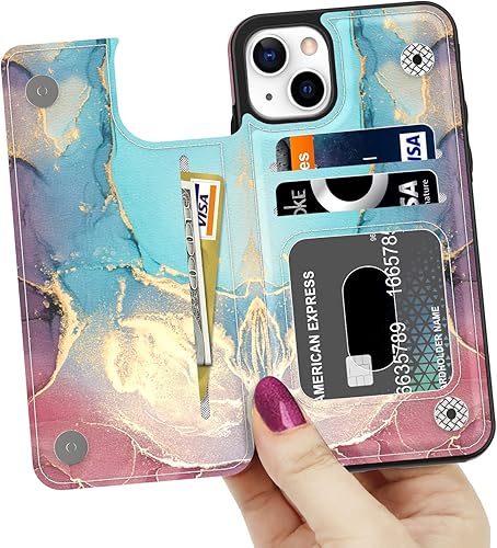 Miniatura 2 de LETO Funda tipo cartera para iPhone 15 con función atril de piel tipo folio con tapa, diseños de moda, tarjetero de crédito, funda protectora para