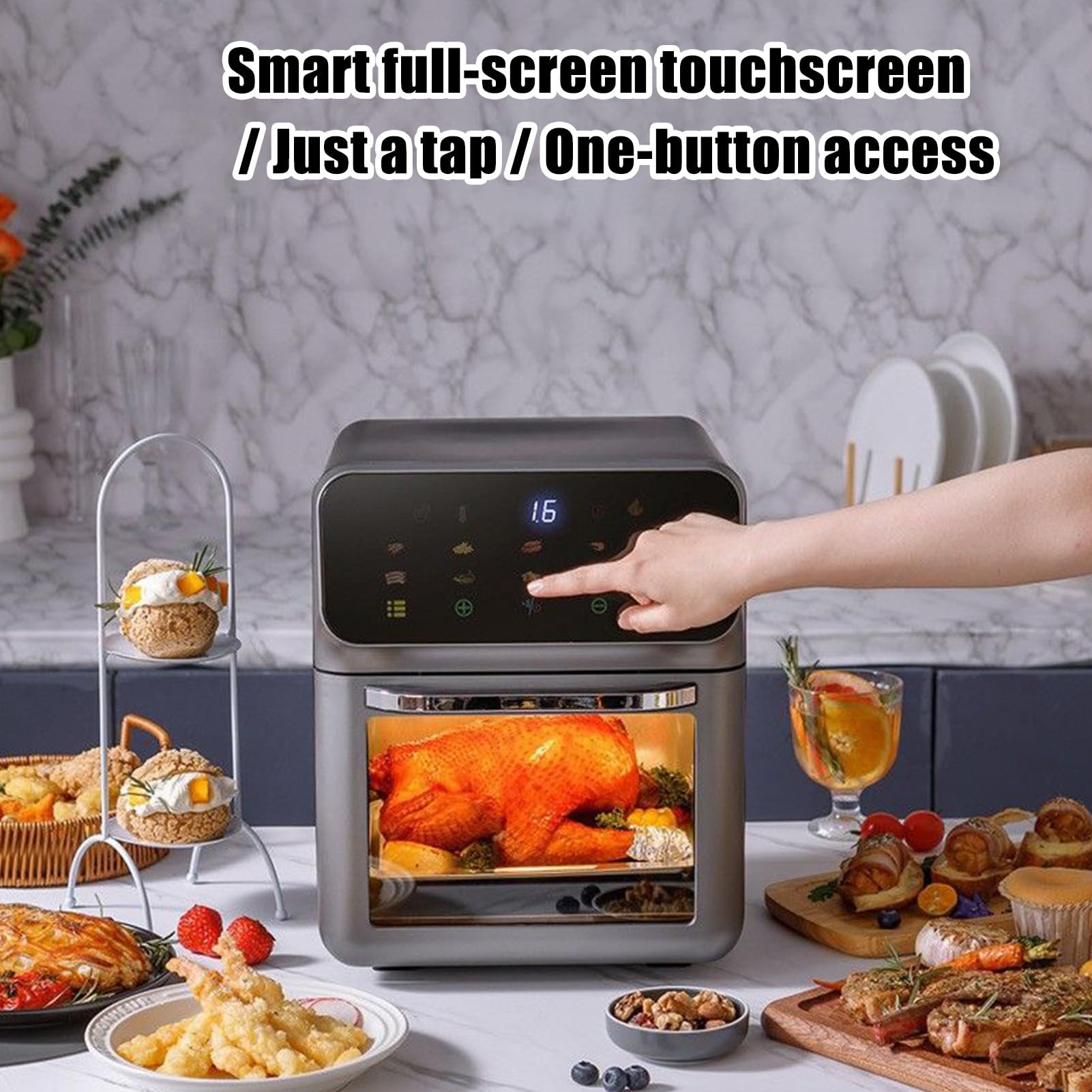 Combo Freidora de Aire y Horno Tostador 15L Tamaño Familiar 2 Bandejas | Freidora de Aire con Horno Rotatorio para Encimera Hogar, Pizza, Pollo, Patatas Fritas, Bistec
