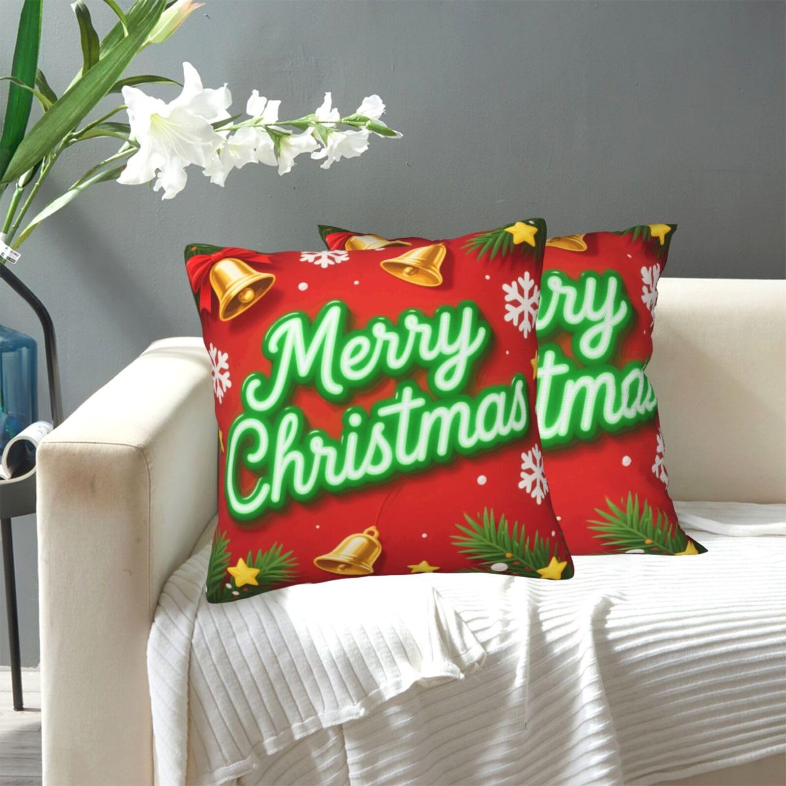 FekiLoot Decorative Throw Pillow Covers Modern Farmhouse Pillowcase Double Sided Cozy Cushion Cover for Sofa Couch Bed 20"X20" Merry Chrismas