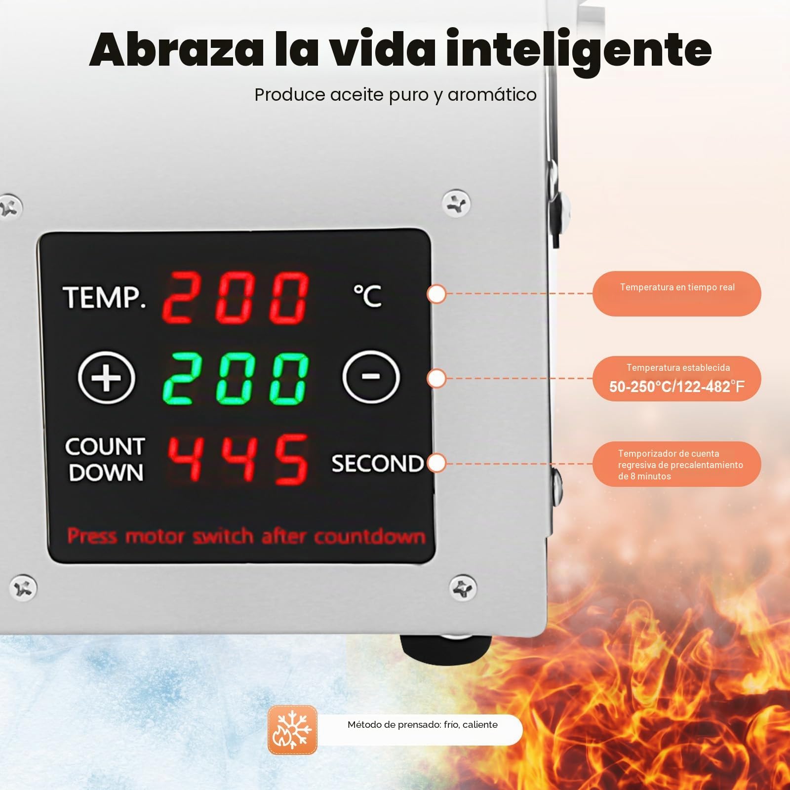 Prensa de aceite eléctrico para aceite frío y caliente, máquina de prensado de aceite para nueces, cacahuetes, sésamo, 3-6 kg/hora, 50-250 °C, 610 W