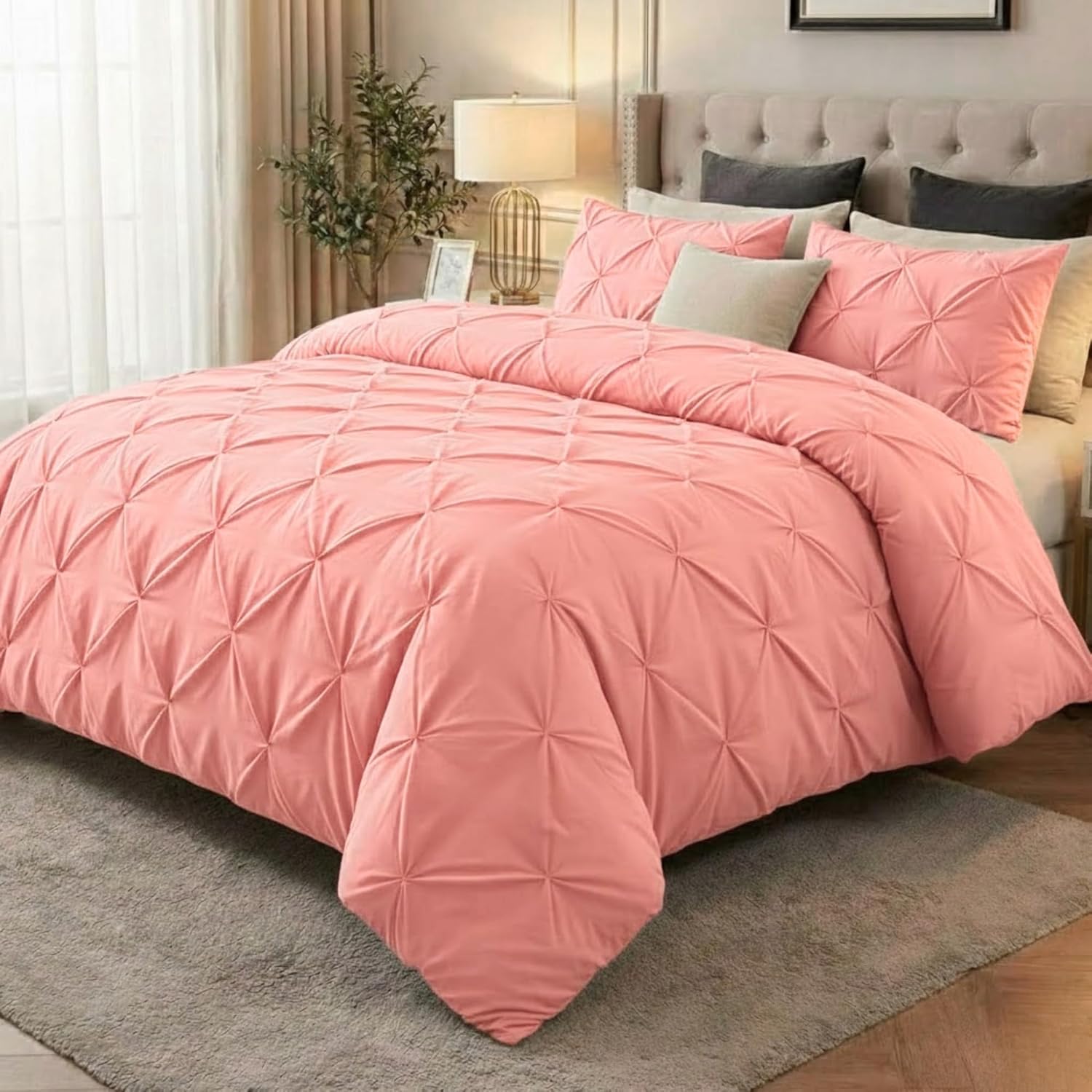 Z&A Homz Z&A Bedding Pink Pintuck Duvet Covers Single - Soft Brushed Microfiber Quilt Cover With Pillow Cases - Breathable & Washable Comforter - Easy Care Set