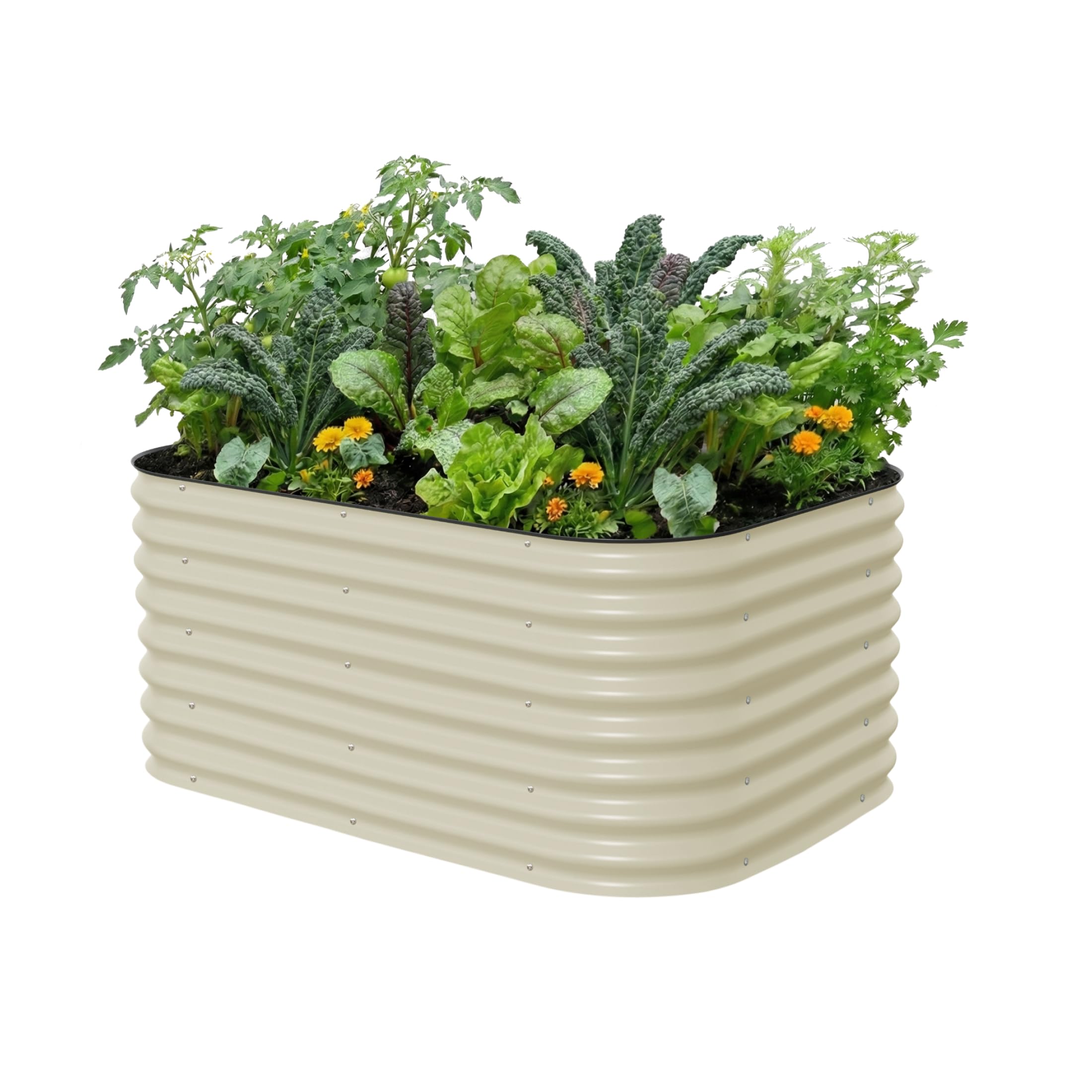 Vego garden 26" Extra Tall Raised Garden Bed Kits, 6 in 1 Modular Raised Planter Box for Vegetables Flowers Fruits Oval Metal Raised Garden Pearl White