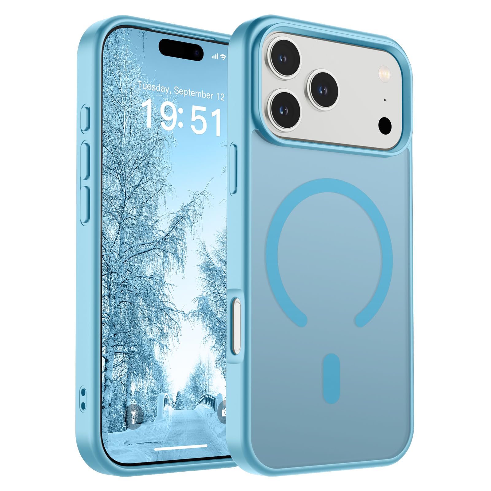 SUPFINE Magnetic for iPhone 17 Pro Max Case (Compatible with MagSafe)(Military Grade Drop Protection) Translucent Matte Shockproof with Anti-Fingerprint Phone Cover 2025,Light Blue