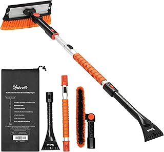 AstroAI 47.2" Ice Scrapers for Car Windshield, 3 in 1 Sturdy Snow Brush with Squeegee, 10 Adjustable Length Settings, Extendable Aluminum Handle, 270° Pivoting Snow Brush for Car, Truck, SUV(Orange)