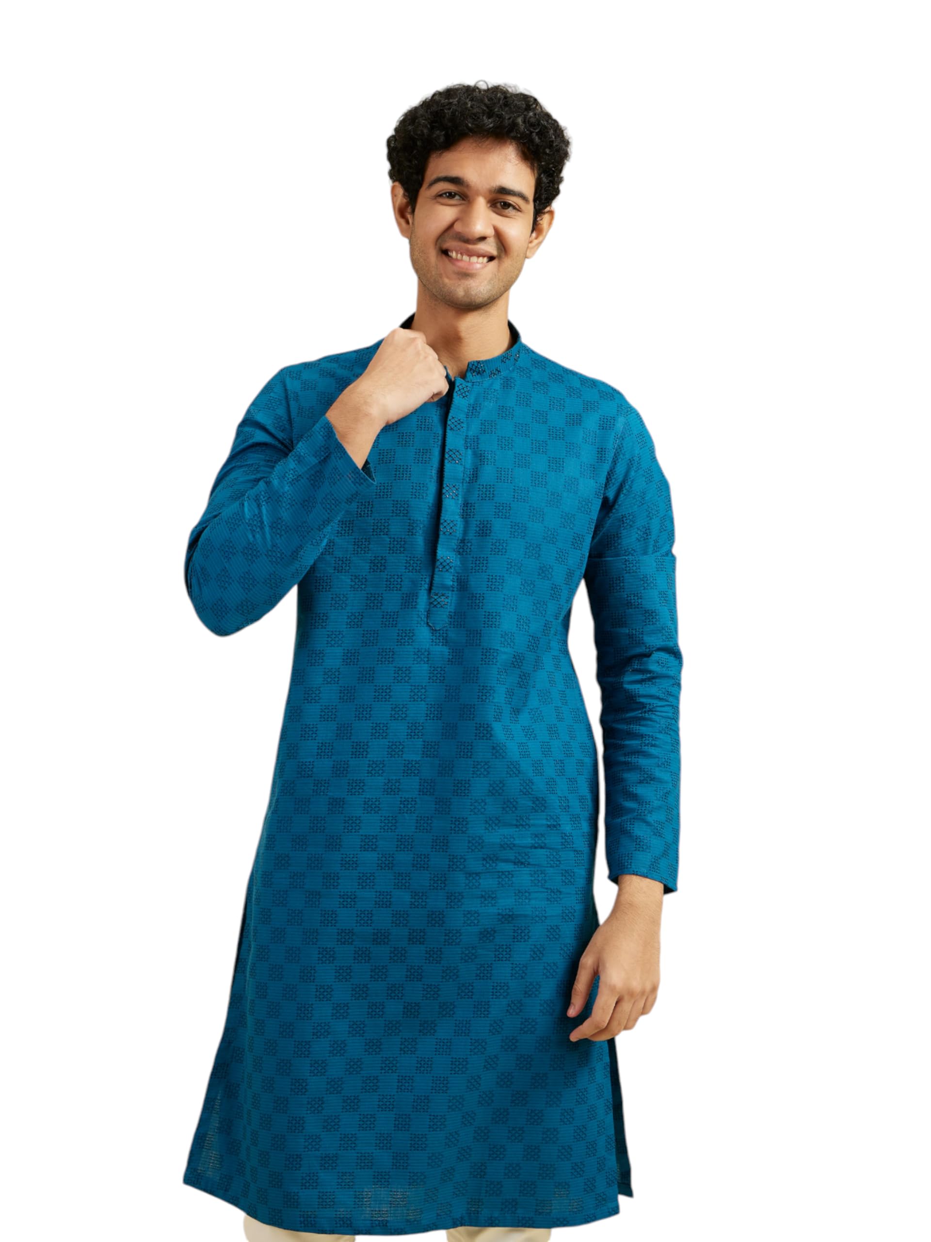 diwas by manyavar Men's Cotton Textured Kurta (1pc)-picture-22