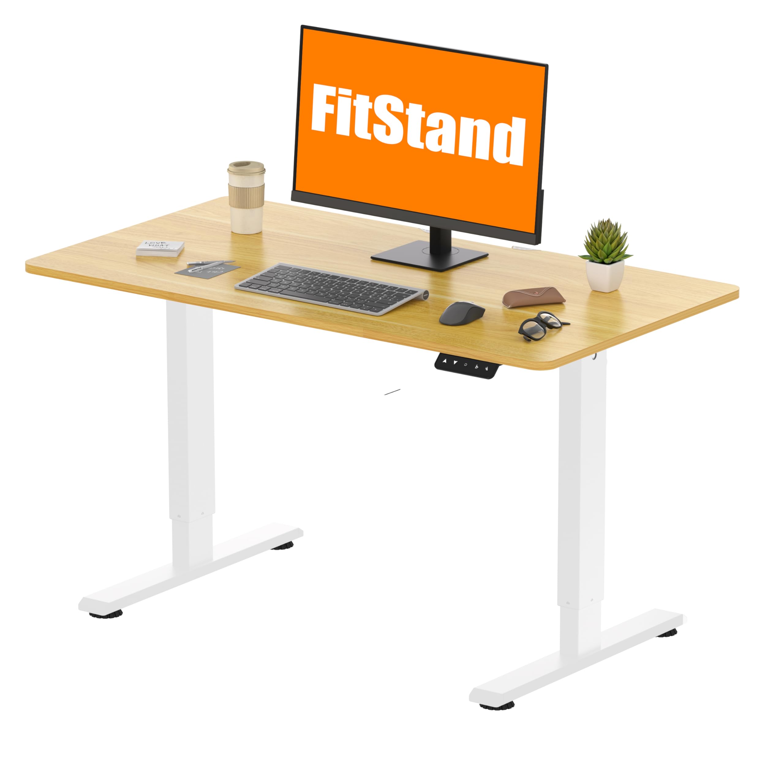 FitStand Electric Standing Desk Height Adjustable Standing Desk Sit Stand Desk Ergonomic Stand Up Desk with Memory Intelligent Control Panel And 2 Hooks (Maple, 110x60cm)