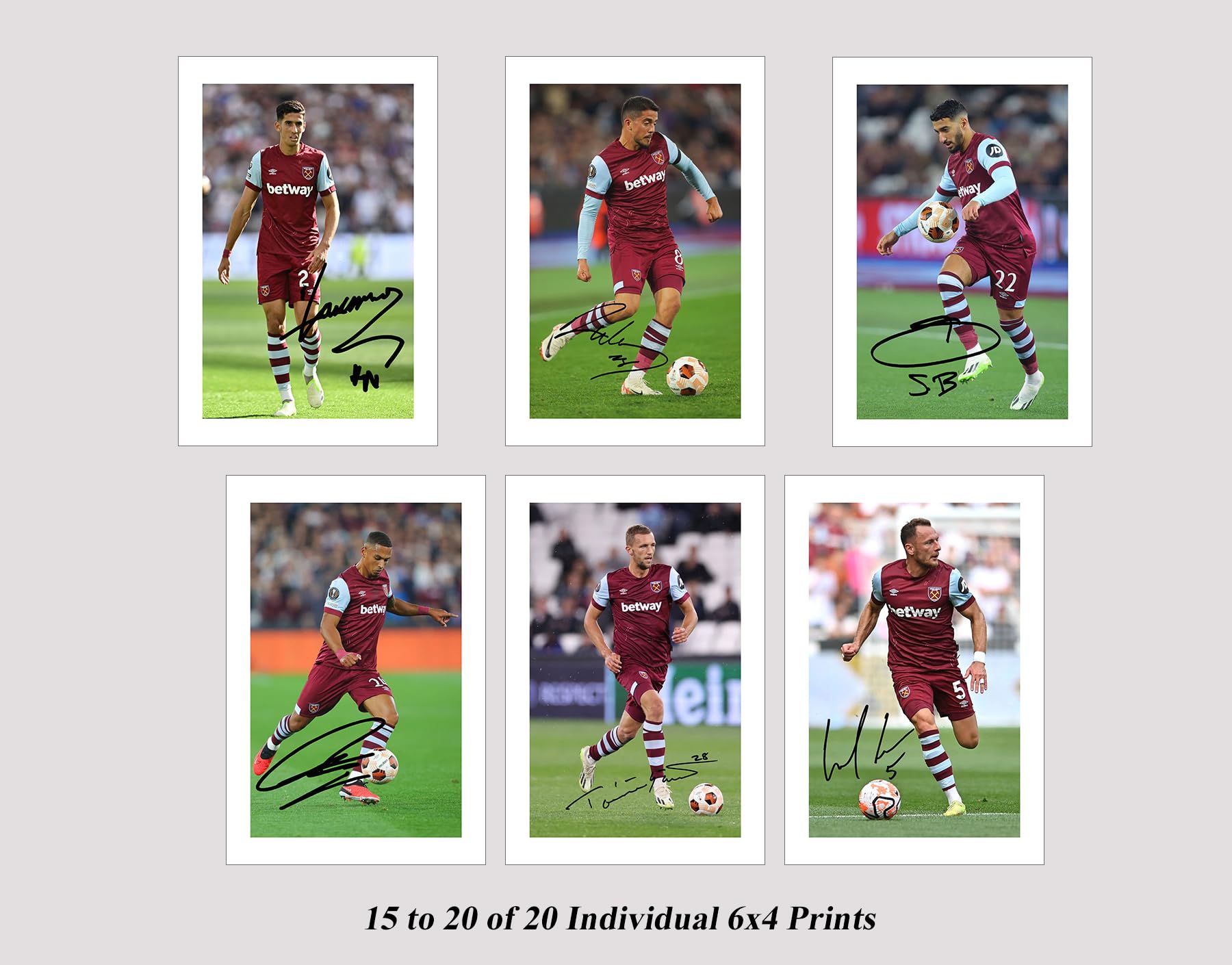 Set of 20 West Ham 2023/24 Players Signed 6X4 Inch Photo Prints With Pre Printed Signatures Autograph Kids/Men/Women Gift - Image 4
