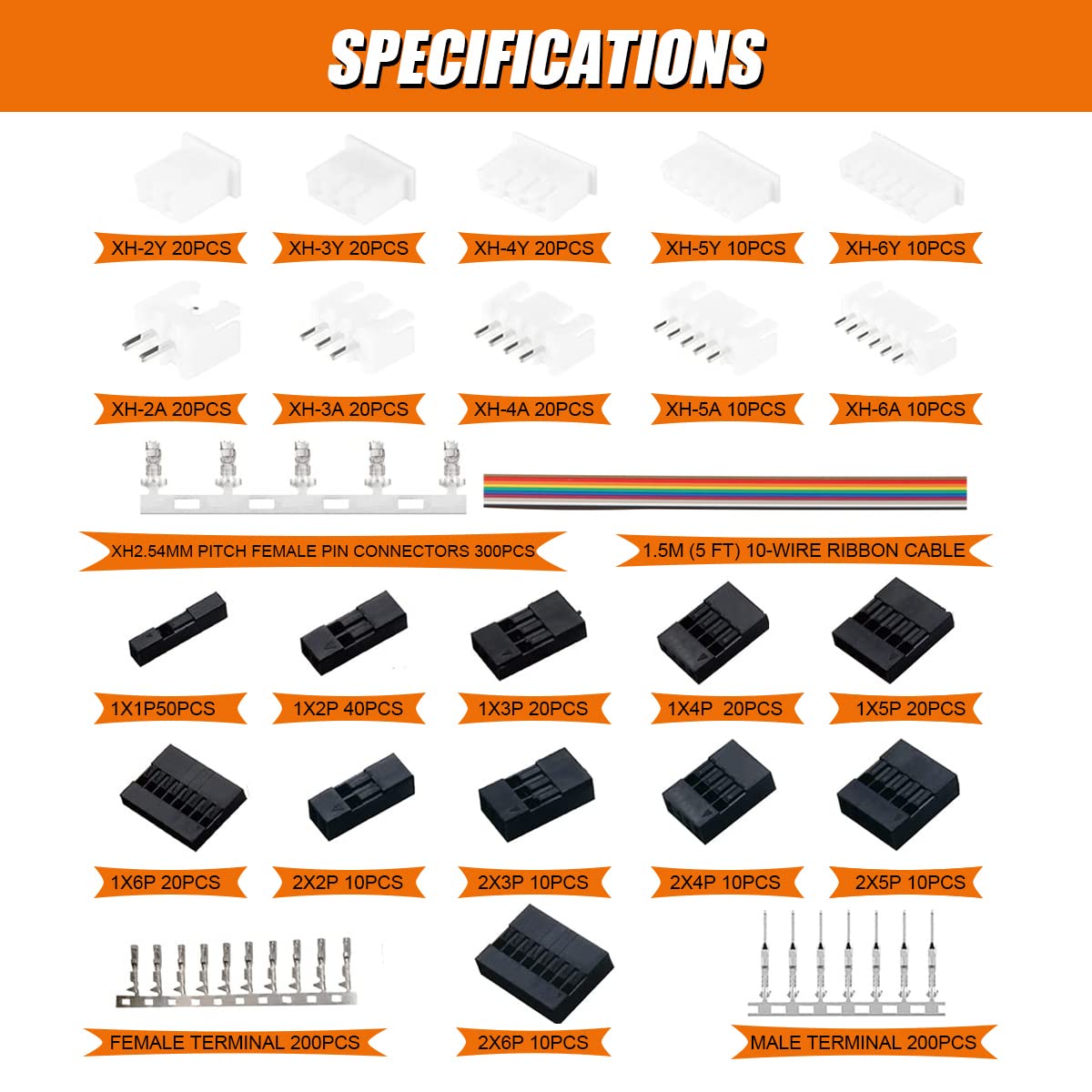 1080PCS Dupont&JST-XH2.54 Connector Kit 2In1Terminals Assortment Kit Housing and Male/Female Pin Heads Connectors Plug Set