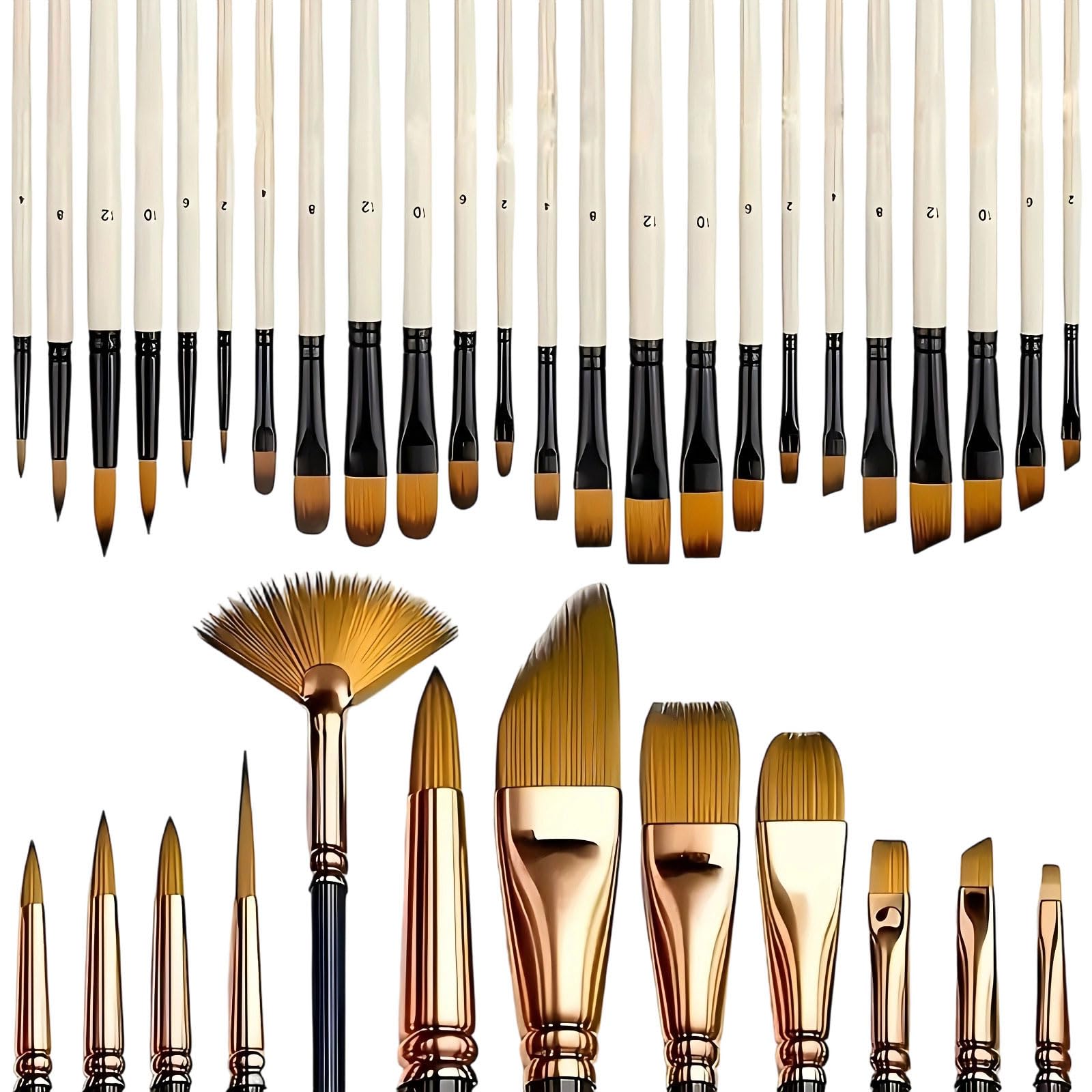 36Pcs Multipurpose Wooden Art Brush Set Multi Sized Nylon Bristles Painting Brush for Artists Beginners Travel Set