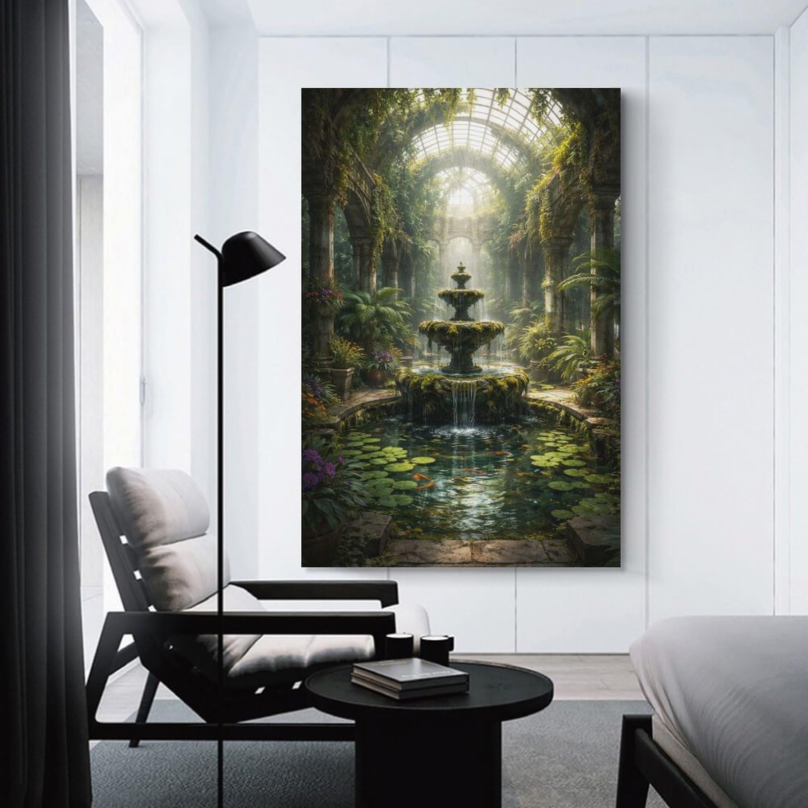 Junmoney Unframe-Style-6 Greenhouse Fountain Garden Room Decor Wall Art 08X12inch(20X30cm), For Lounge Decor, Offices Or Entryway Styling, A Flexible Wall Accent For Shared Spaces
