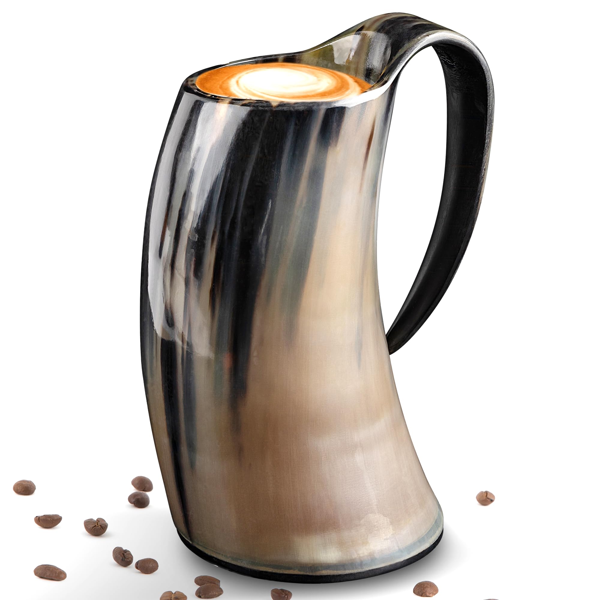 LANITIViking Horn Mug X-Large – Handcrafted Authentic Ox Horn Tankard for Ale, Beer & Mead – Food Safe Viking Drinking Cup – Unique Norse Gifts for Men – Beer Mug
