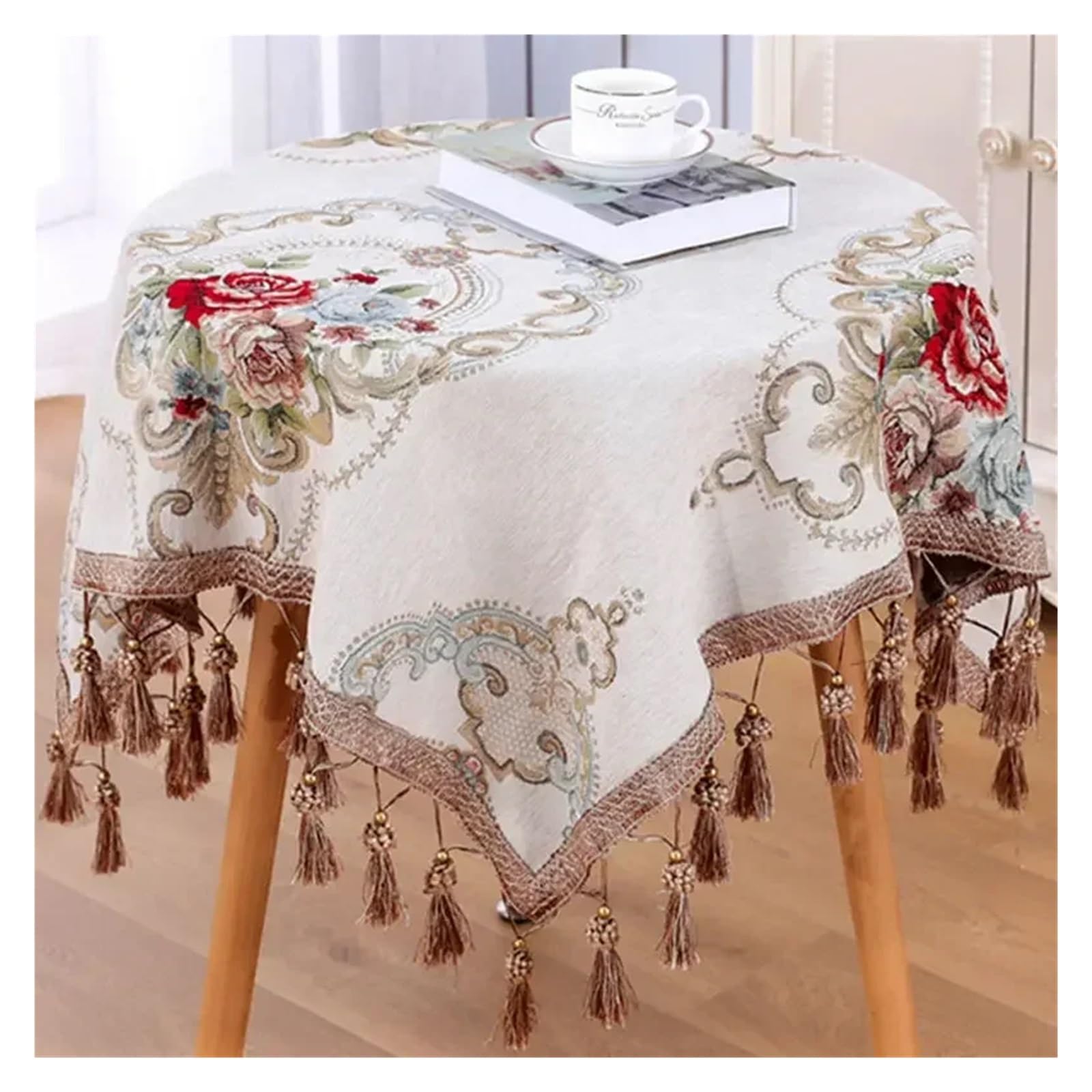 L6NqIAG Vintage Lace Tablecloth Round & Rectangular Tablecloth with Tassels, Coffee Table and Bedside Cover Cloth(Color2,110x160cm rectangle)