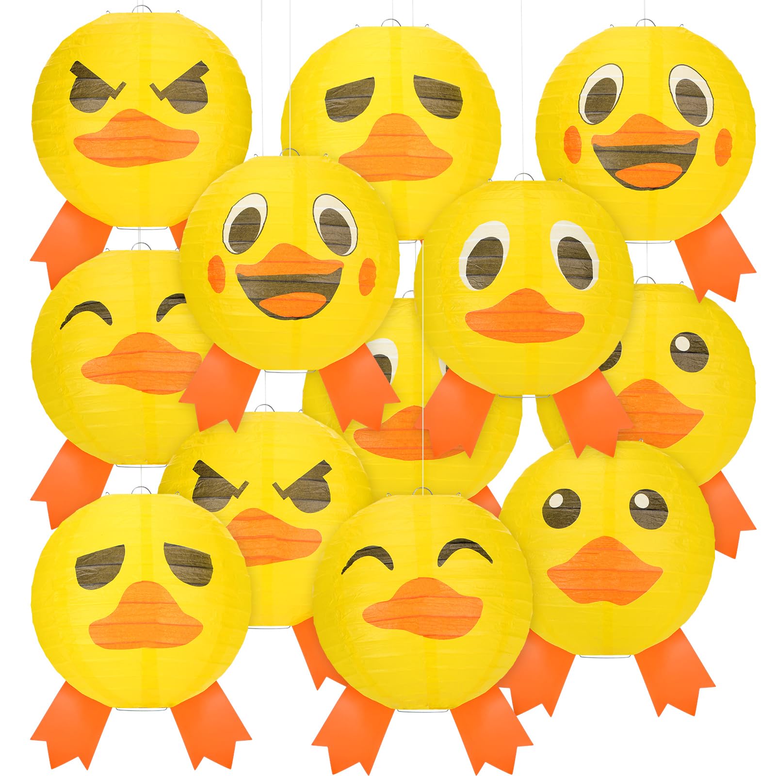 Panelee 12 Pcs Rubber Duck Party Decorations Paper Lanterns 8 Inch Hanging Round Paper Party Decorations for Holiday Indoor Outdoor Supplies