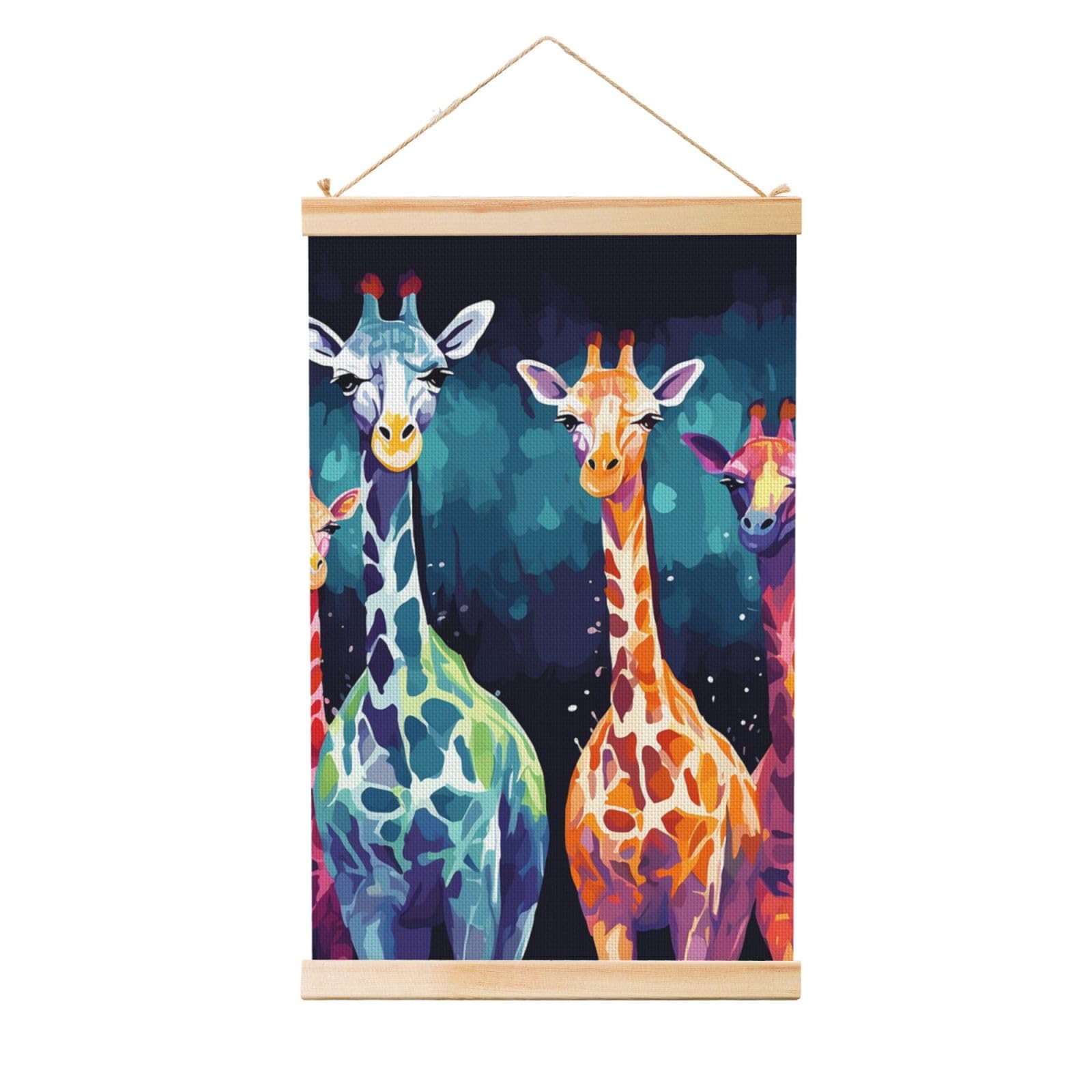 Colorful Giraffe Fans Lovers Poster Wooden Shaft Hanging Poster Wall Hanging Banner Canvas Artwork with Wood Frames 12"x18" Modern Artwork Decor Ready to Hang Wall Art for Home Decor Scroll Painting