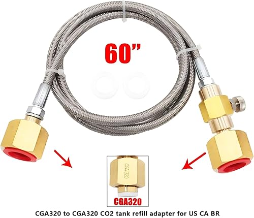 Miniatura 6 de Adaptador de carga de llenado de cilindro de tanque Co2 con manguera de 60 pulgadas CGA320 de llenado de tanque CGA320 tanque
