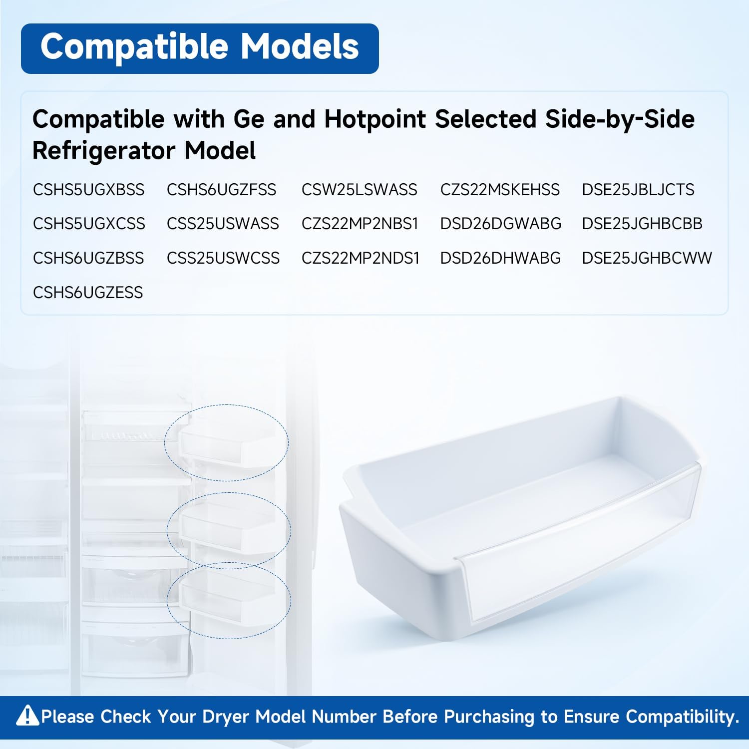 WR71X10973 Refrigerator Door Bin Shelf with WR71X10761 Clear Front Trim Compatible with GE Hotpoint Side-by-Side Refrigerators Replace WR71X10253 WR71X10607 WR71X10289 Middle Door Bin