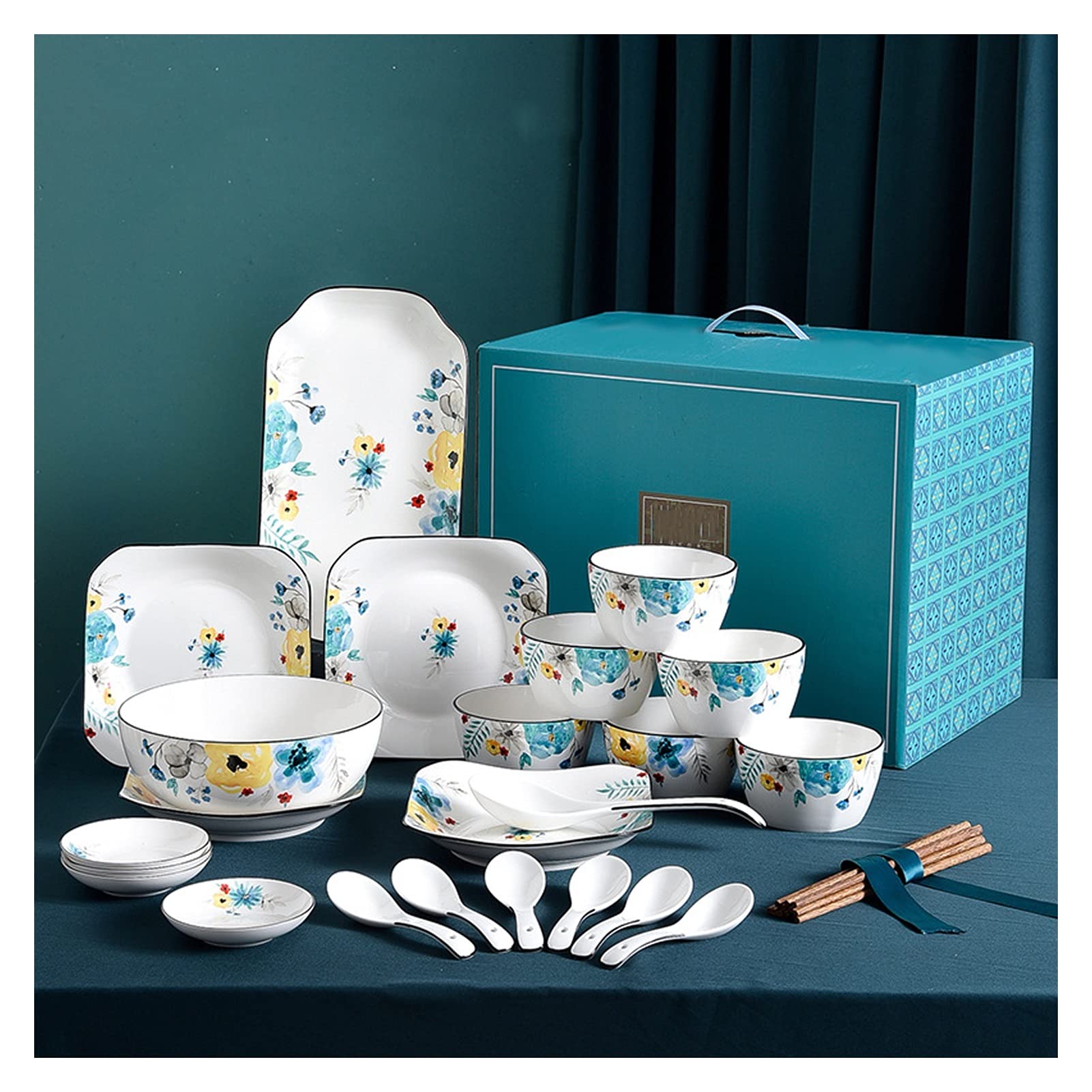 Zestaw obiadowy na przyjęcie rodzinne, hotelowa restauracja, 29-elementowy zestaw zastawy ceramicznej, kwiatowy zestaw zastawy stołowej Zestaw zastawy ceramicznej do gospodarstwa domowego