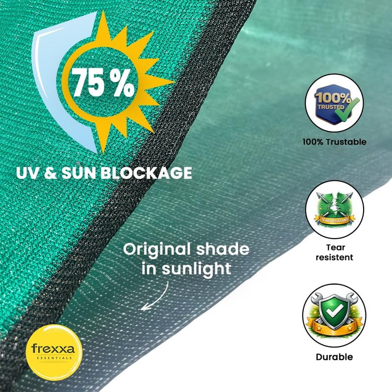 Image of 5 x 6 Ft 75% Green Shade Net with PP Loops | UV Stabilized HDPE Sun Shade Net for Garden, Plants & Nursery | Heat & UV Protection for Balcony, Terrace, Farming & Outdoor-Pack of 1 Piece