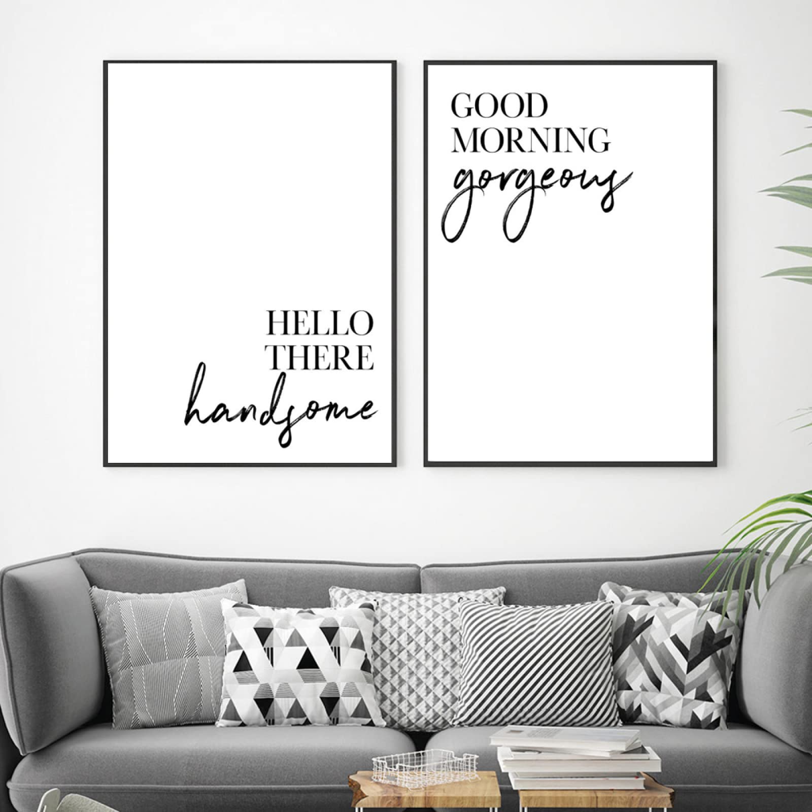 Moderno Inglés Letra Carteles Buenos Días Precioso Hola Hay Pinturas De Lienzo Guapo Arte De Pared Impresiones Pareja Dormitorio Decoración 50*70cm Enmarcado