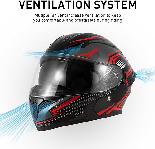 Miniatura 7 de Spark Cascos de motocicleta abatibles para adultos, casco de cara completa certificado por DOT con doble visera y hebilla de liberación rápida, ABS