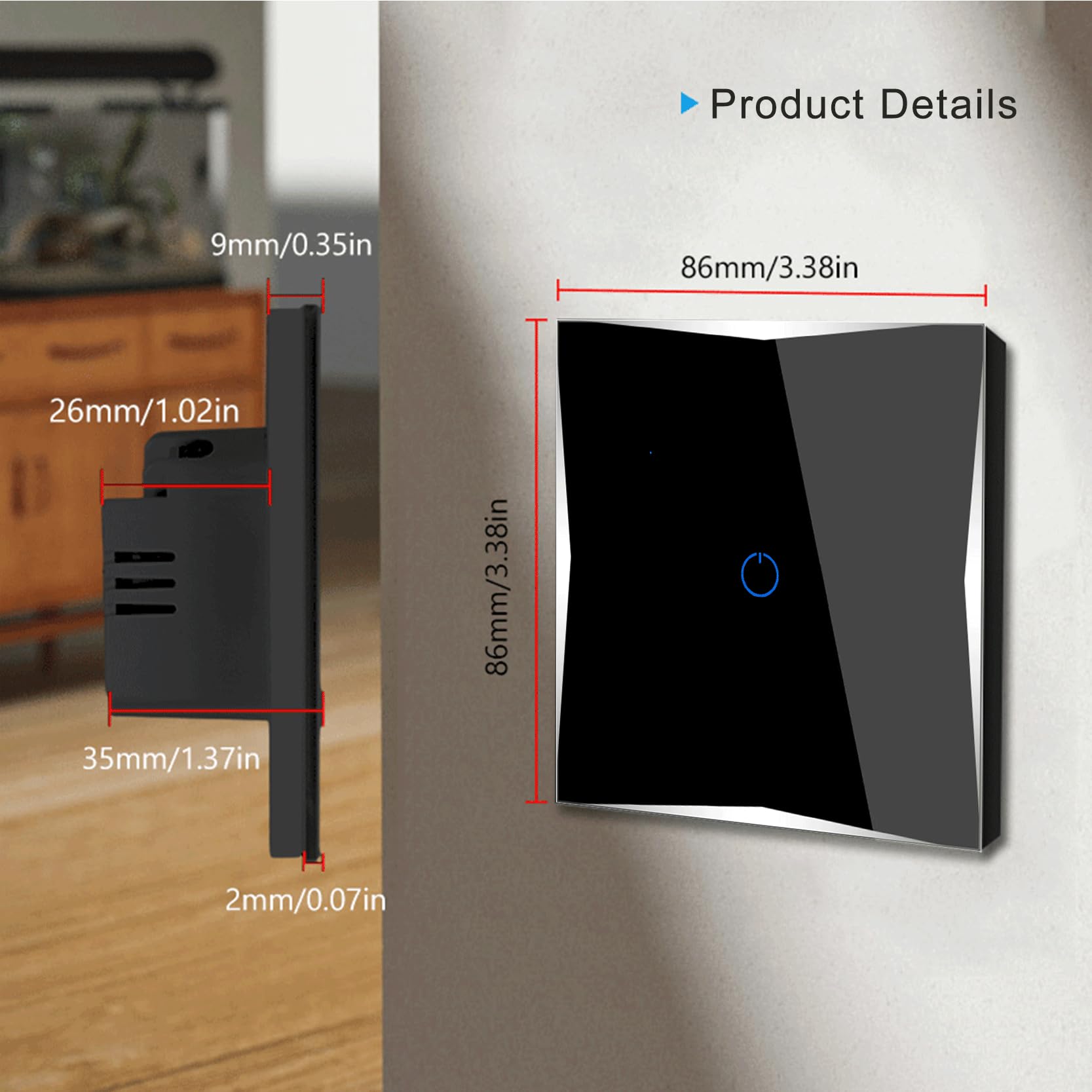 Naigebrol Smart Life WiFi Smart 86 * 86 UK Standard Touch Light Switch with Neutral Wire Support Voice Controlled Wall Switch Compatible with Alexa Google Home 1 Gang Black - Image 4