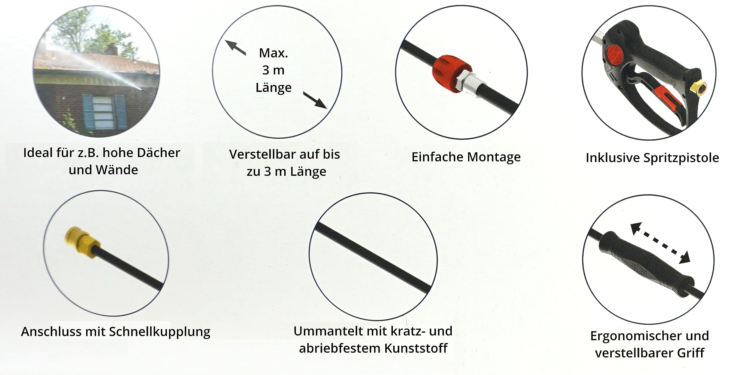 Profi Teleskoplanze | für Kärcher Kränzle Hochdruckreiniger | bis 220 bar | inkl. Hochdruckpistole und Düse | M22x1,5 AG x Schnellkupplung 1/4" | Strahlrohr Lanze