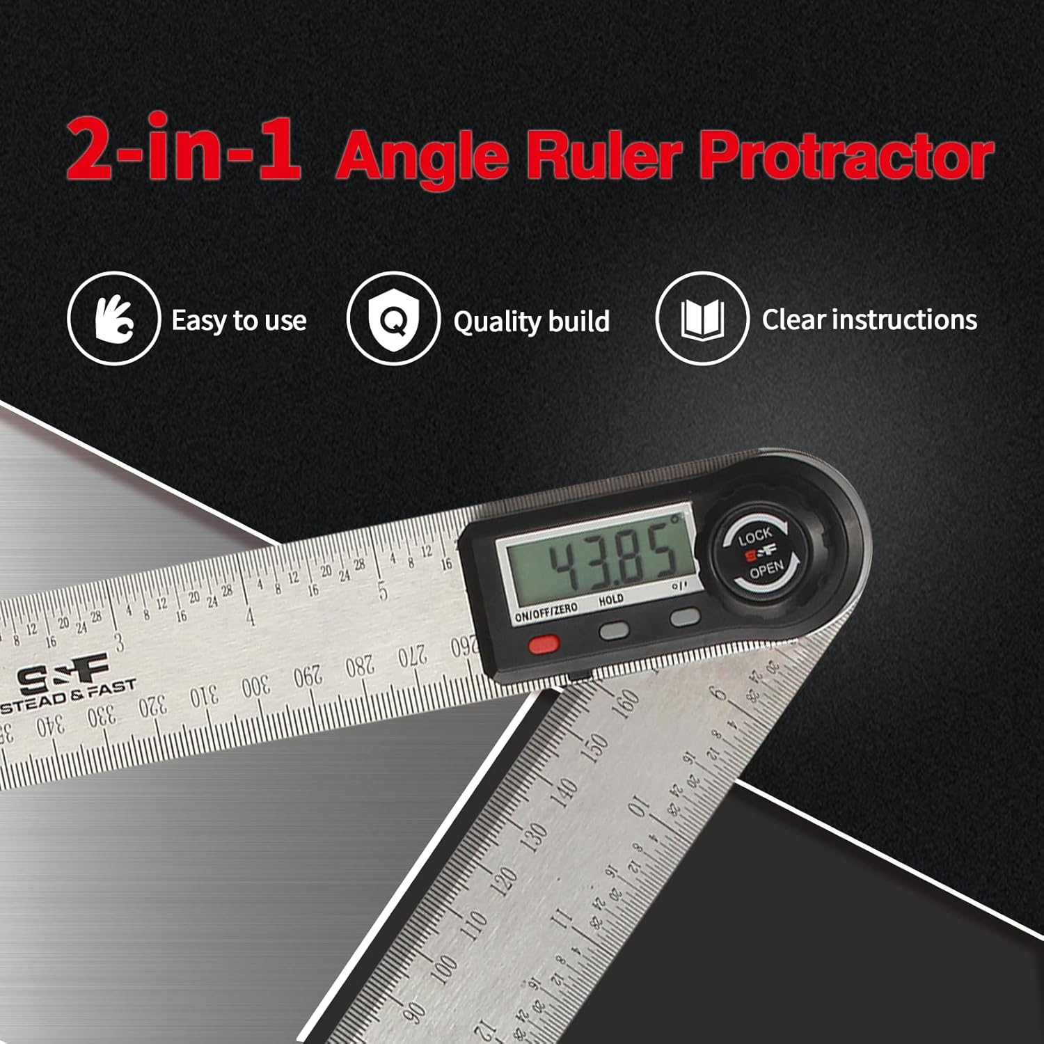 S&F STEAD & FAST Digital Angle Finder Ruler 7 Inch 180 mm Stainless Steel with Pouch/Digital Angle Finder Gauge Magnetic