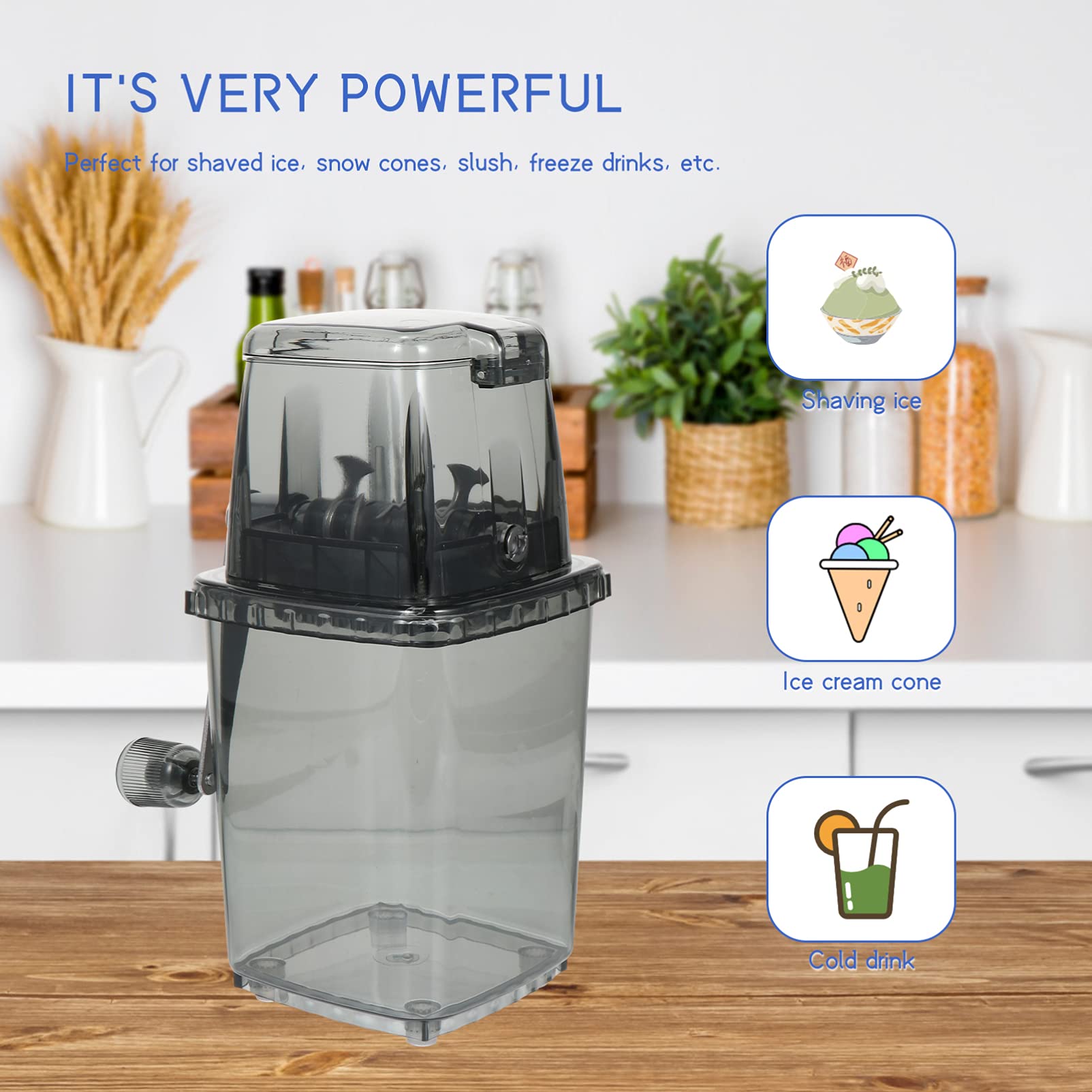 Mikikit Eisschneider 2l Kapazität Manueller Kleiner mit Handkurbel Multifunktionaler Eiscrusher aus Edelstahl und Pp Kunststoff für Schneekegel und Slushies