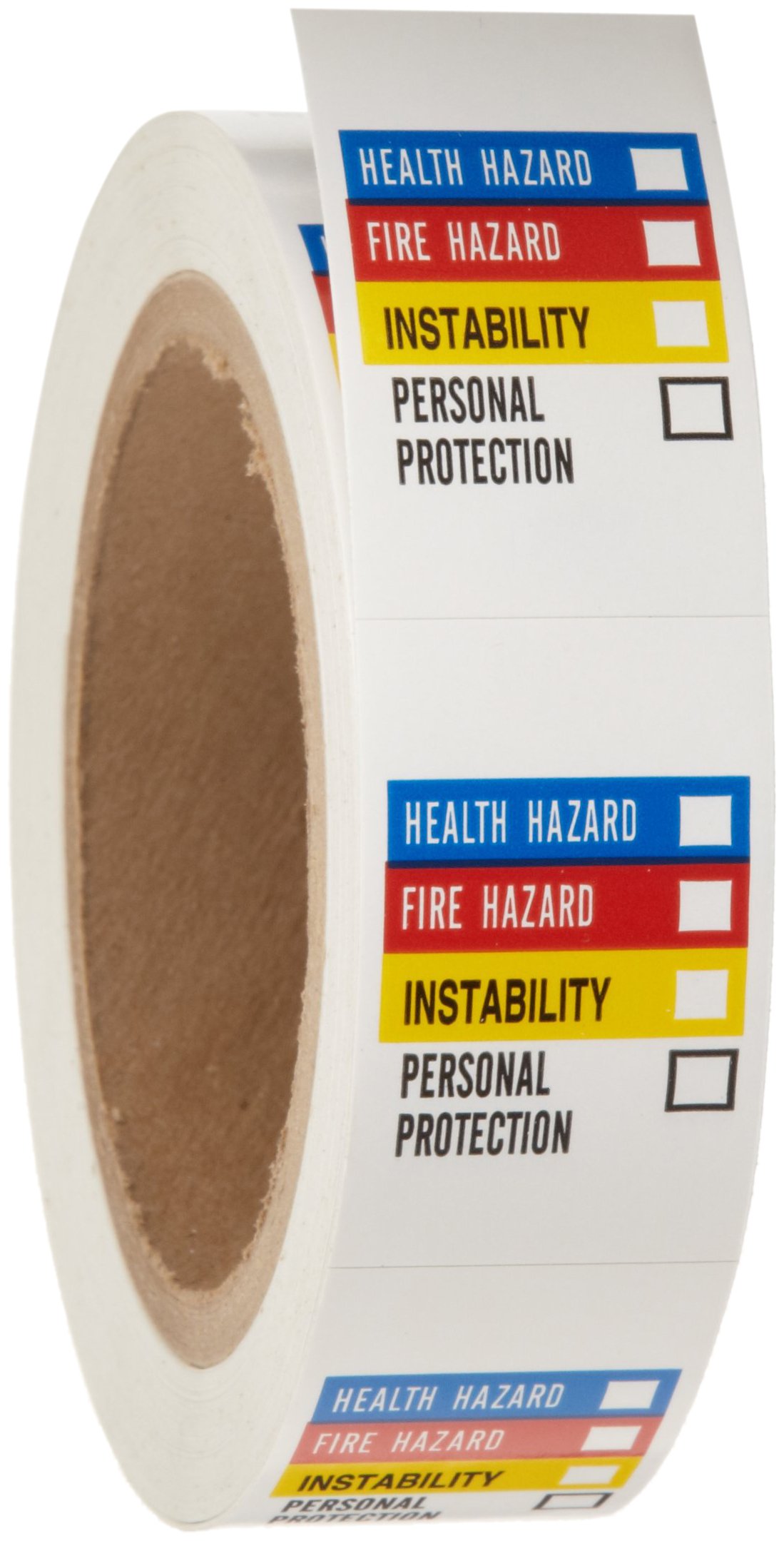 Brady 58268 - Etichetta di carta B-235, colore nero, rosso, blu, giallo su bianco, scrivere su etichette da laboratorio "Right-To-Know" (500 per rotolo)