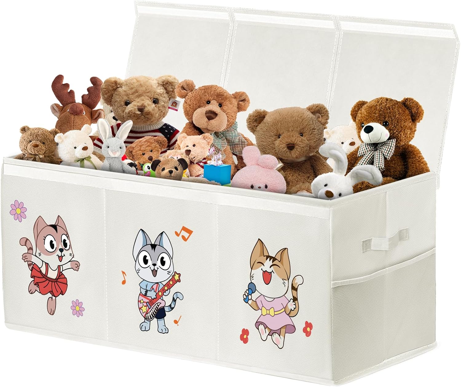 VERONLY Toy Box Chest Organizer Bins for Girls Boys, Kids Large Fabric Collapsible Storage Basket Container with Flip-Top Lid & Handles for Clothes,Blanket,Nursery,Playroom,Bedroom (Beige)