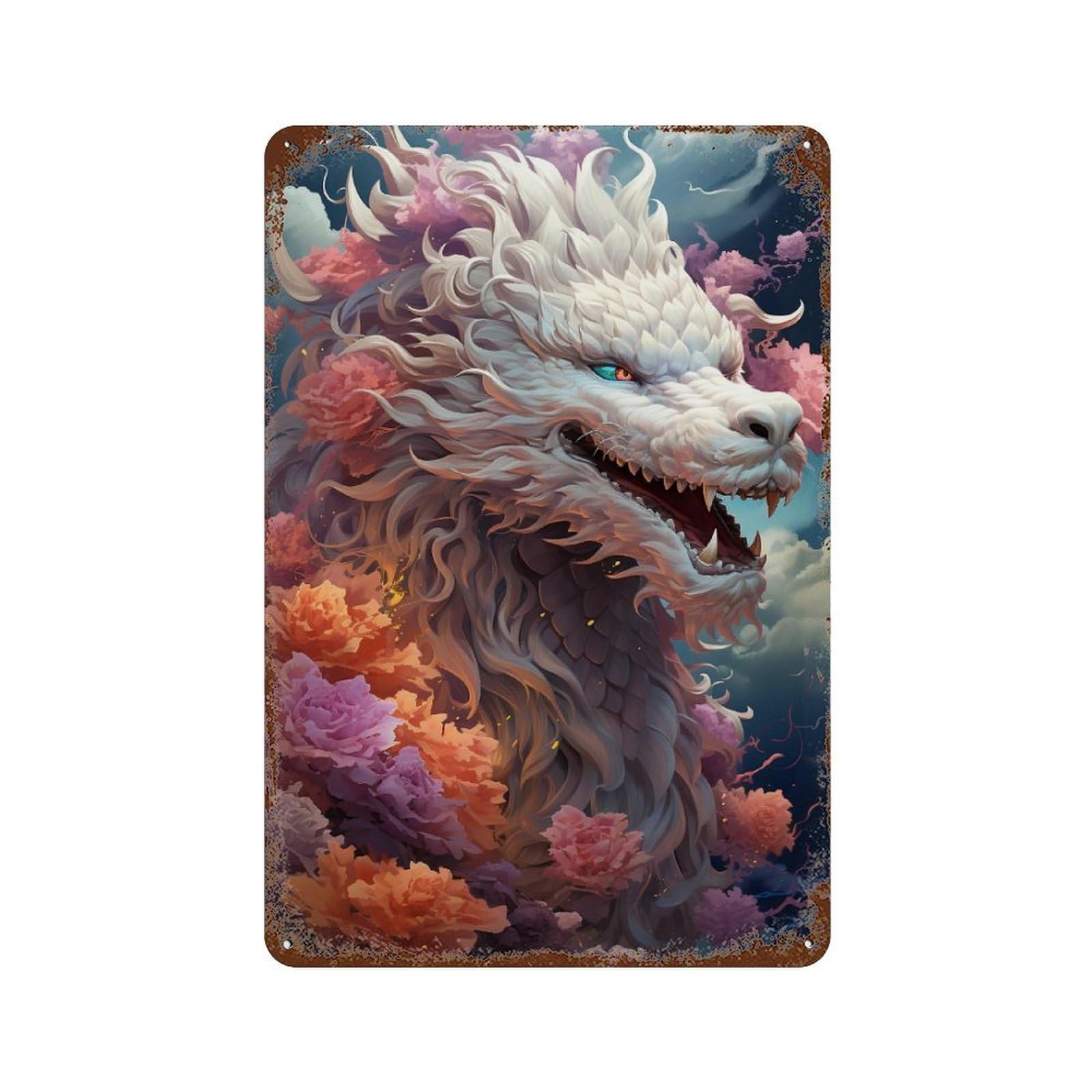 Retro Metal Sign with Fantasy Dragon Artwork -1 Design 11.8"x7.9", for Shed, Workshop And Garage Wall Decor, Old School Wall Decor