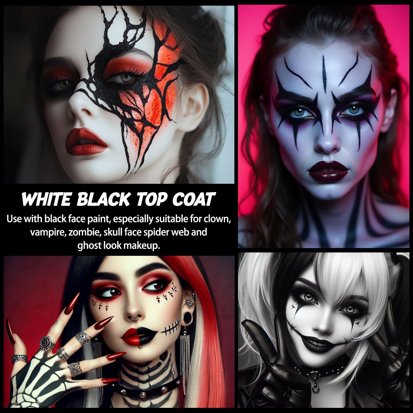 Trucchi Bianco e Nero per Viso Halloween, Trucchi Halloween Make up, Trucco Carnevale Halloween Bambini Donna Adulti, Bianco e Nero Body Painting per Carnevale Feste Clown Effetti Speciali Sfx 60g
