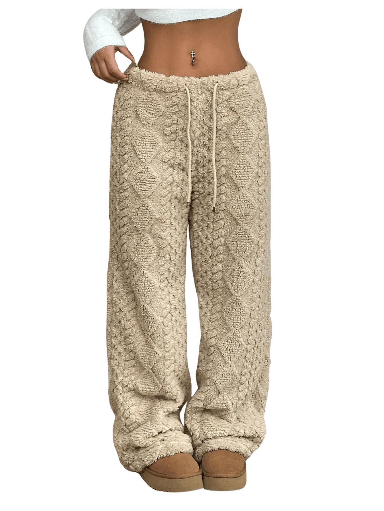 GORGLITTER Womens Cable Knit Sweater Pants Low Waisted Knit Warm Pants