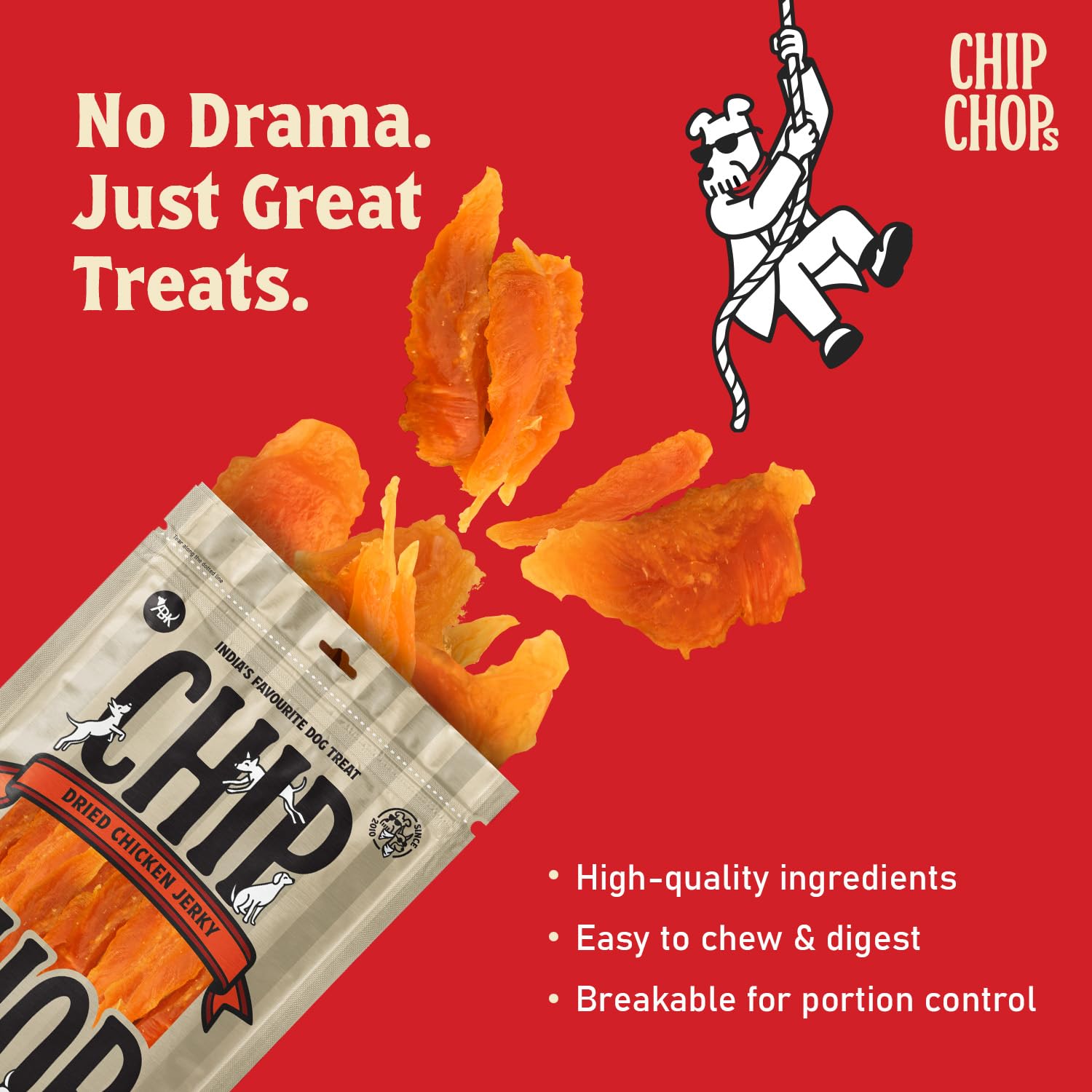 Chip Chops Sun Dried Chicken Jerky Dog Treats, Highly Nutritional & Digestible Snacks for Training and Rewards, Suitable for All Dog Breeds, 70g Each (Pack of 4) 2