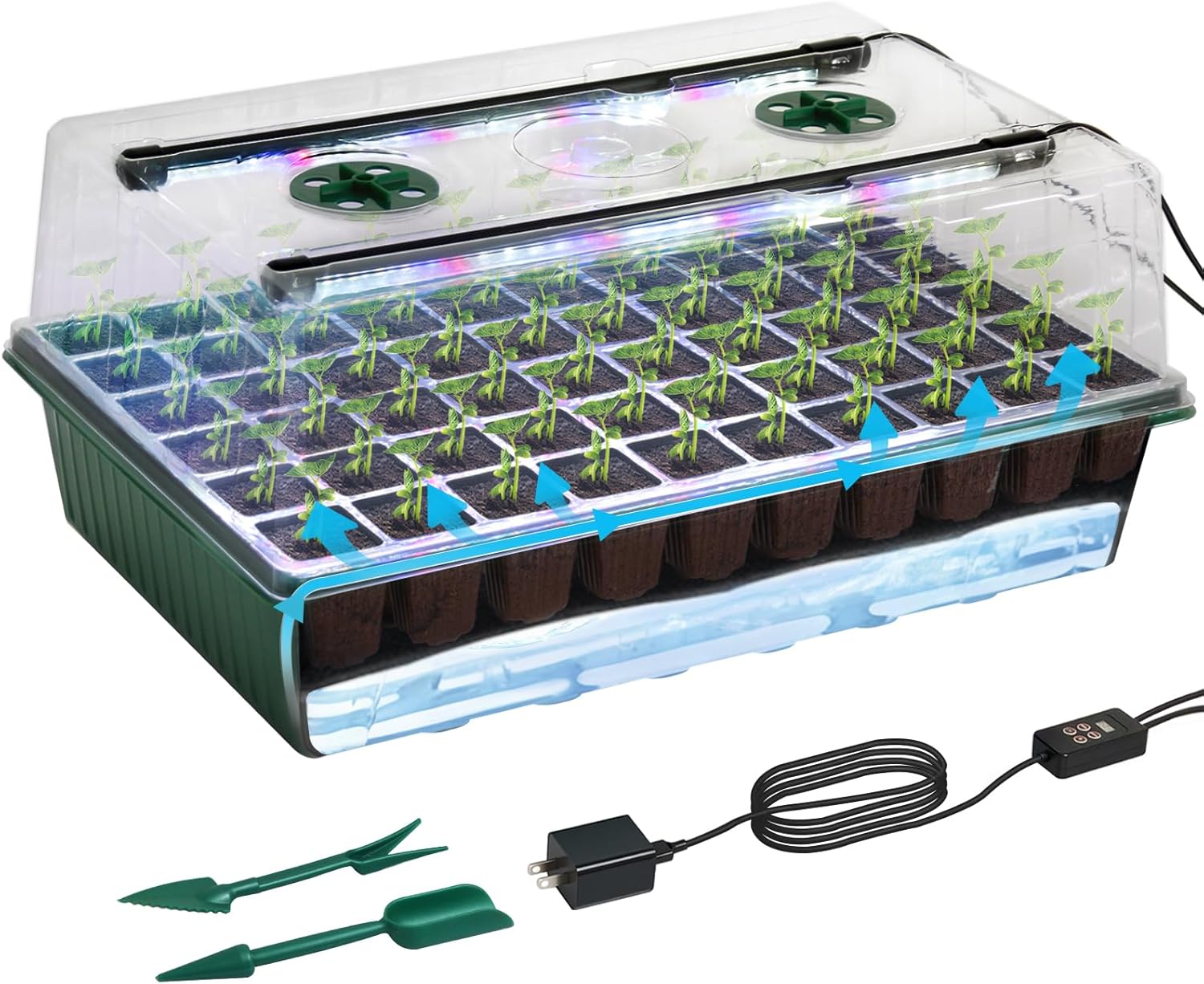 TONYFUL Seed Starter Tray with Grow Light, 60-Cell Seed Starter Kit with 4.07” Humidity Dome, Indoor Seedling Starter Tray, Seed Starting Tray for Plant Germination, Seeds Growing