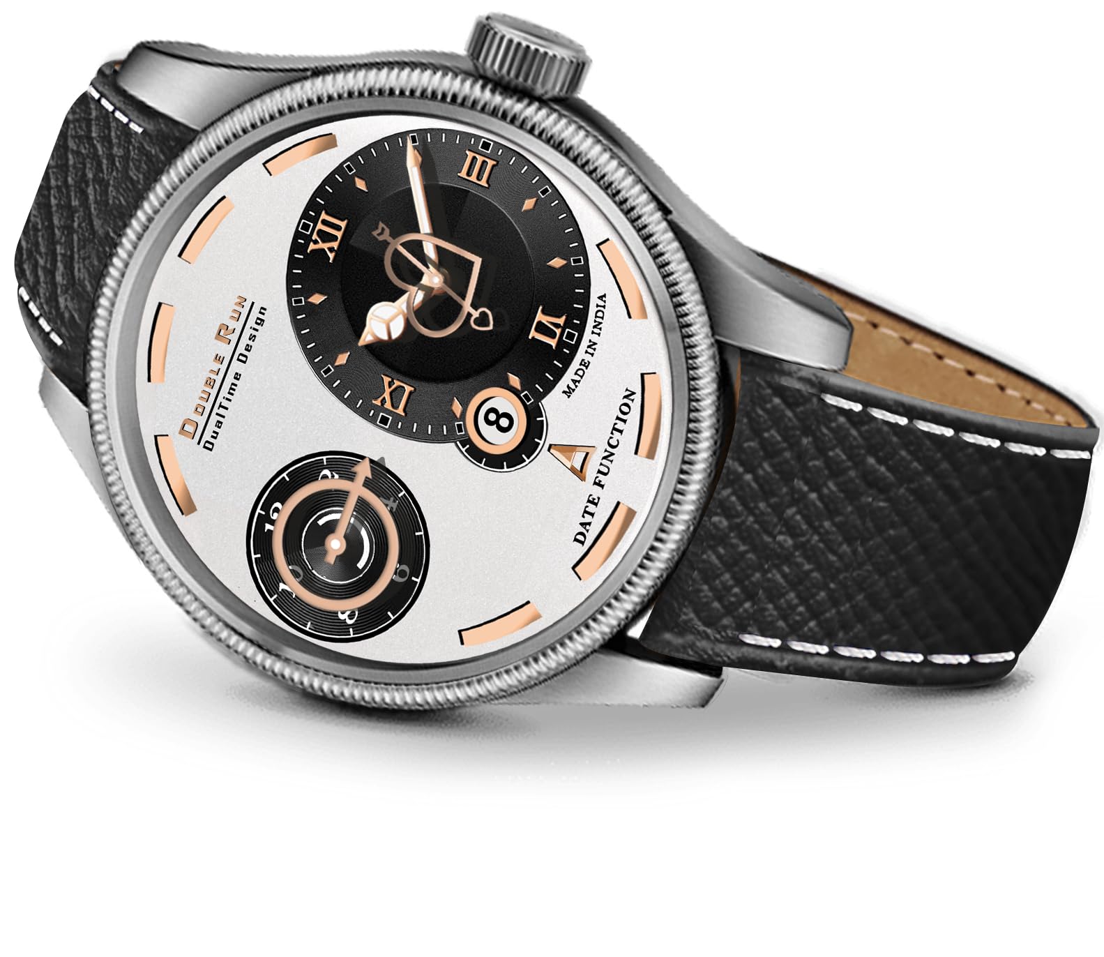 DOUBLERUN Silver Case Multi Colour Chronograph and Date Function Black Leather Strap Analog Men Watch (B0D183447Z) Amazon Price History, Amazon Price Tracker