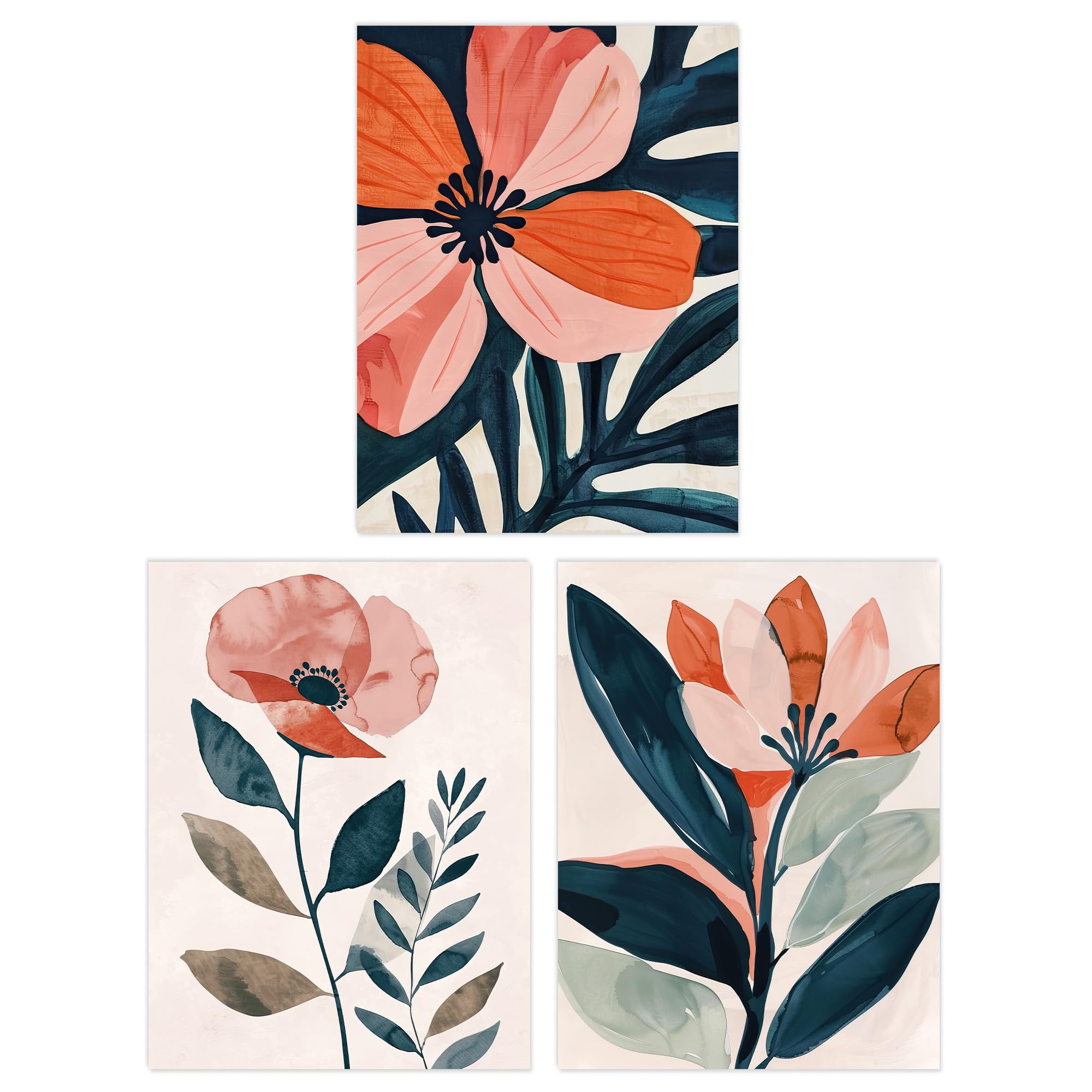 Wee Blue Coo Set of 3 Poppy Flowers Floral Watercolour Poster Art A4 Pink