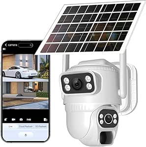 No WiFi Security Camera, 4G LTE Cellular Security Camera, 2K Solar Cellular Cam HD Dual Lens 360° Pan Tilt, Color Night Vision, PIR Motion Detection, IP66 Waterproof with Pre-Installed SIM asin的图片