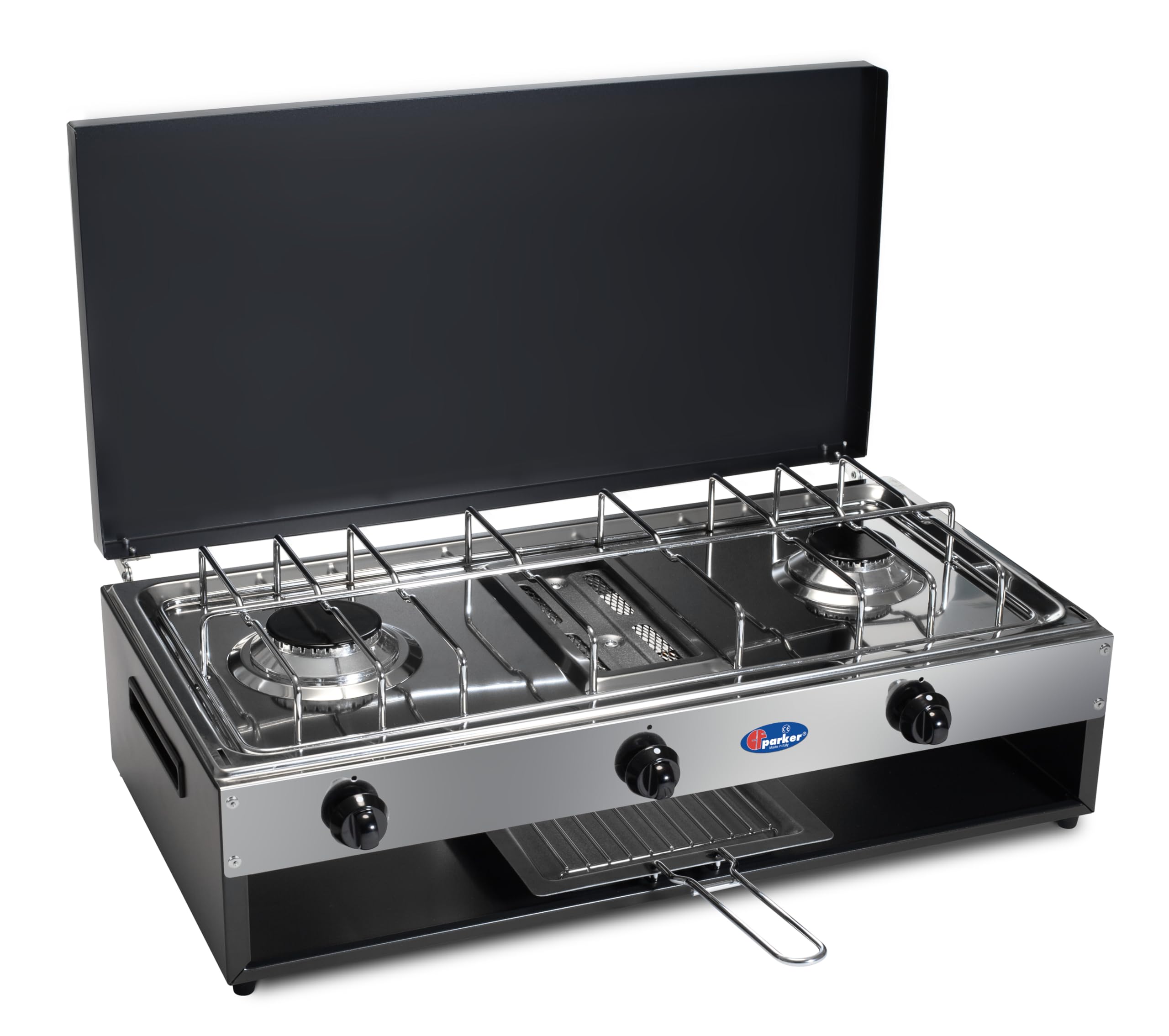 CFParker Fornello a Gas Metano 2 fuochi con grill inox per uso esterno mod 552GSPm Colore Grigio Grafite