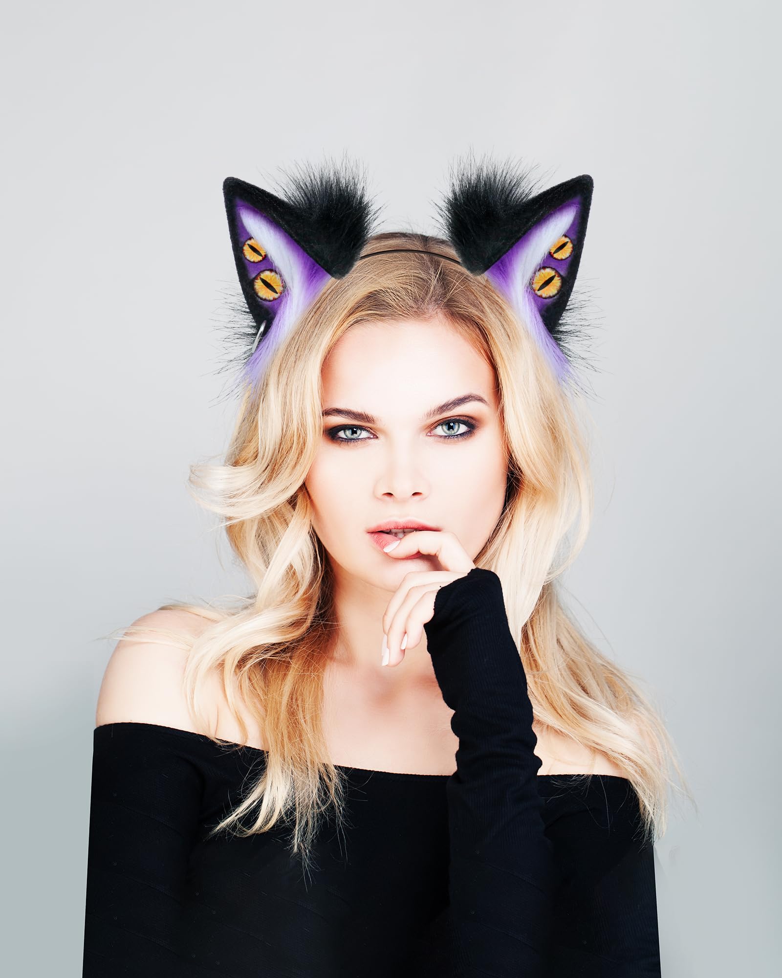 ZFKJERS Handmade Demon Wolf Ears Headband Furry Animal Ears Hairband for Costume Party Halloween, Cosplay Accessories (Purple) - Image 4