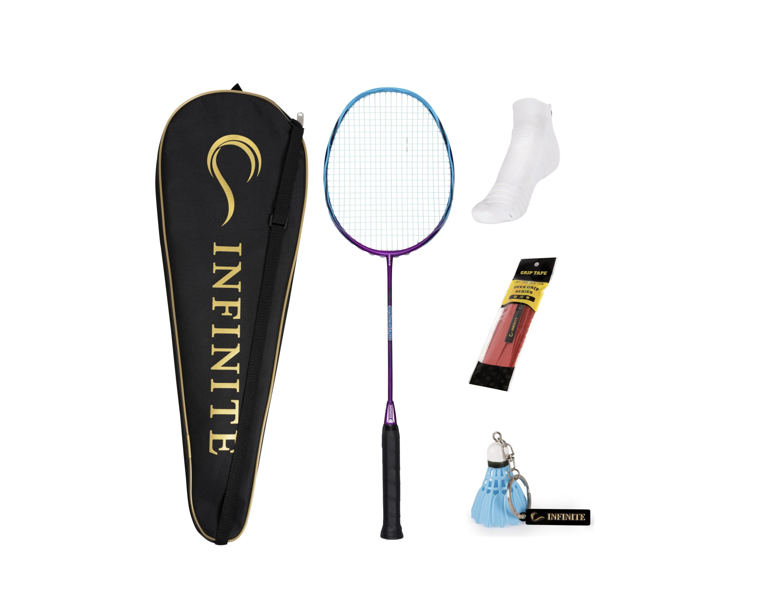 INFINITE Badminton Racket with Free Racket Bag & Socks Grip & Badminton Keychain, Japan High Carbon Fiber, 82g, G4, 24-32lbs, Suitable for players who prefer attacking