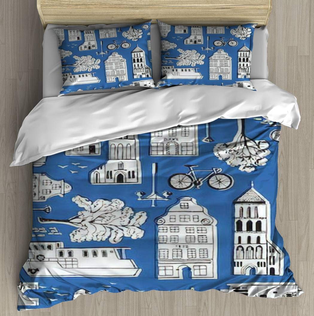 Soft Printed Bedding Set Hand drawn seamless pattern with old town/Vector illustration Duvet Cover Pillow Case Pattern Duvet Cover Sets with pillowcase King size
