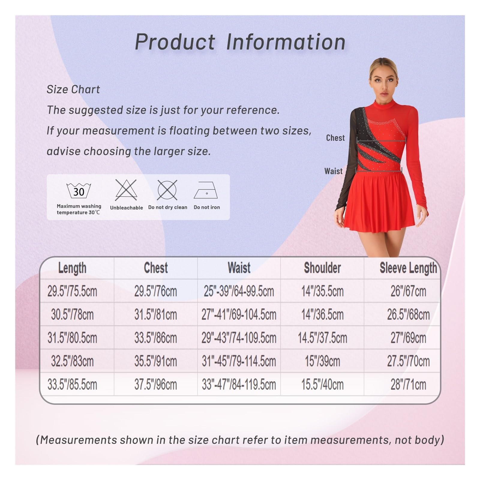 Tanzkleid Damen Eiskunstlaufkleider Performance Strass Ballett Tanz Trikot Kleid Transparentes Netz Langarm Eislaufen Kostüme(Red,S)