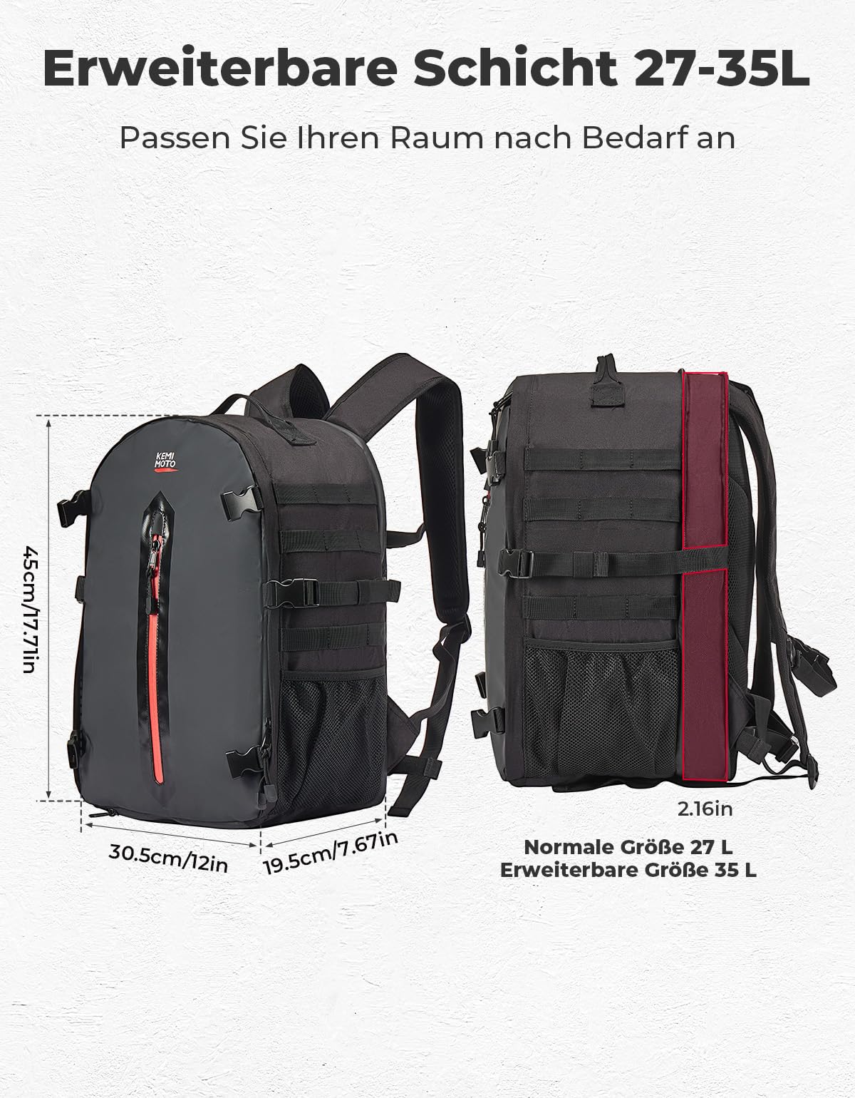KEMIMOTO Rugzak voor motorhelm, 35 liter, helmtas met verborgen helmnet, grote helmhouder voor helmen